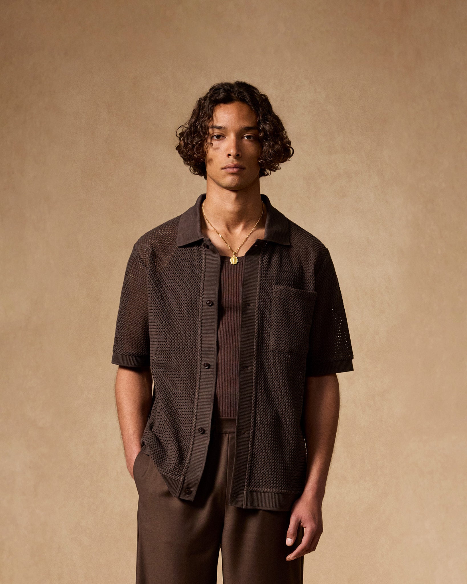 eightyfive-crochet-shirt-hemd-brown-regular-fit-baumwolle image 3