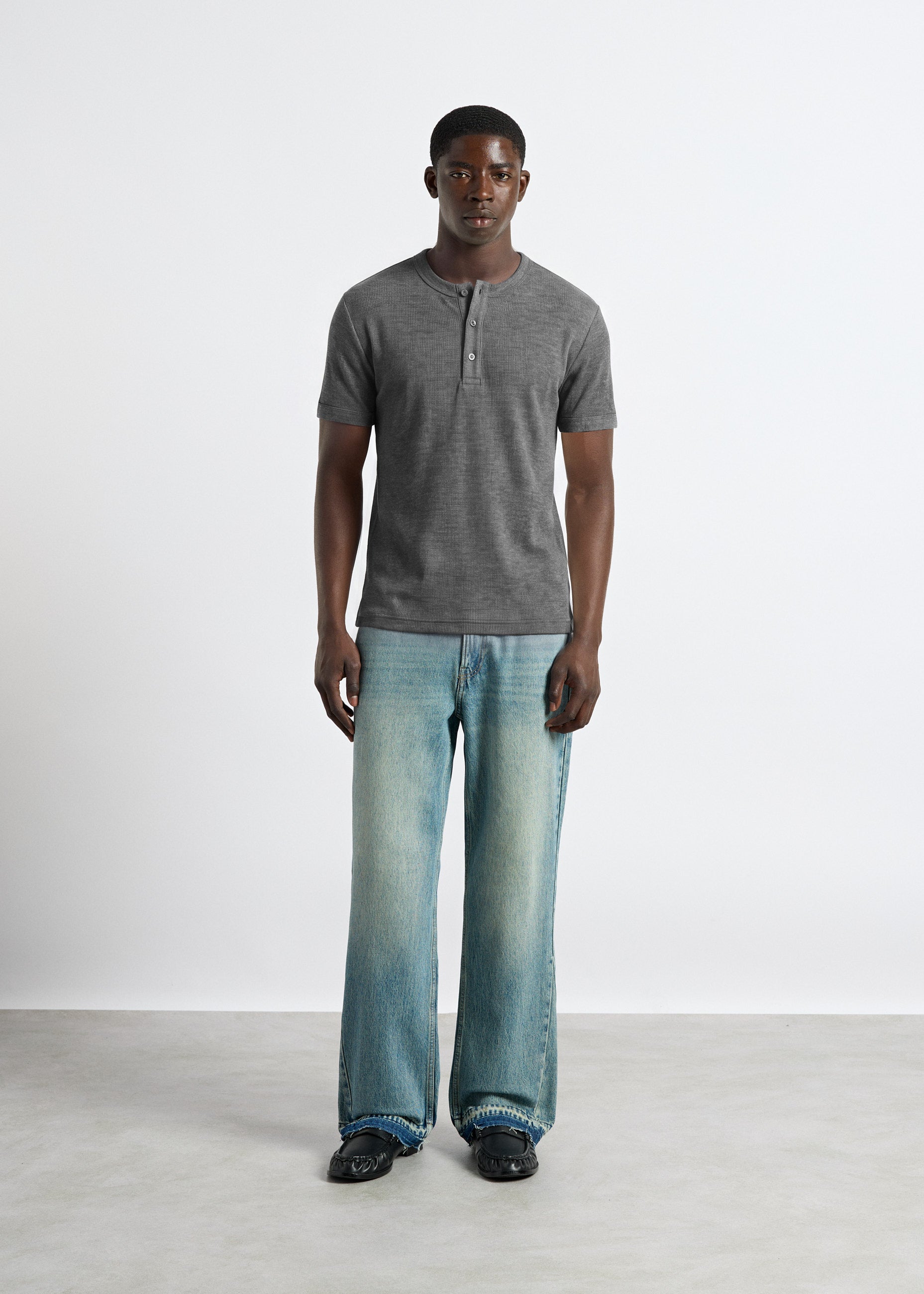 burocs-t-shirts-rib-henley-t-shirt-dark-grey-melange-slim-fit image 5