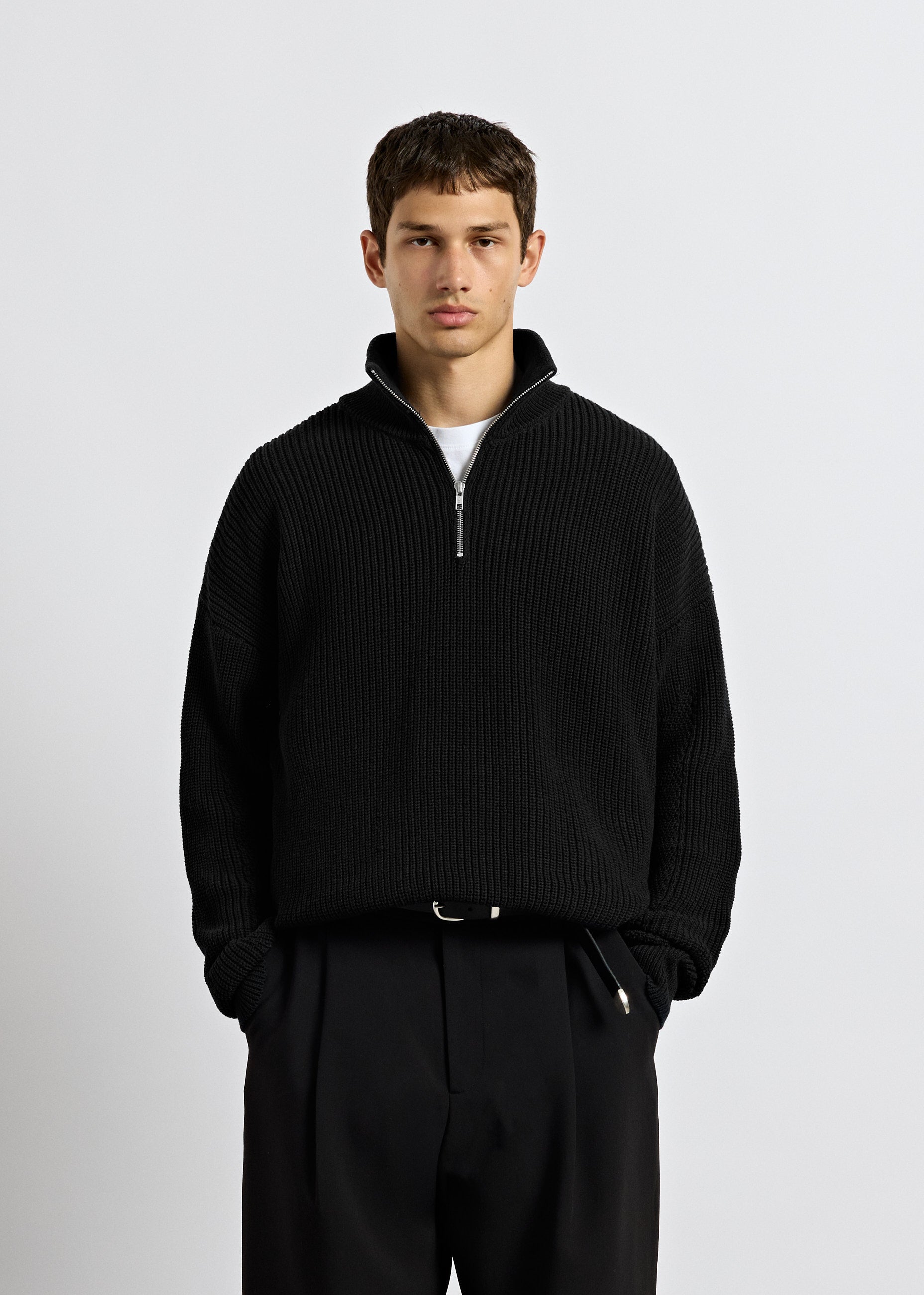 burocs-knitwear-chunky-knit-half-zip-pullover-schwarz image 3