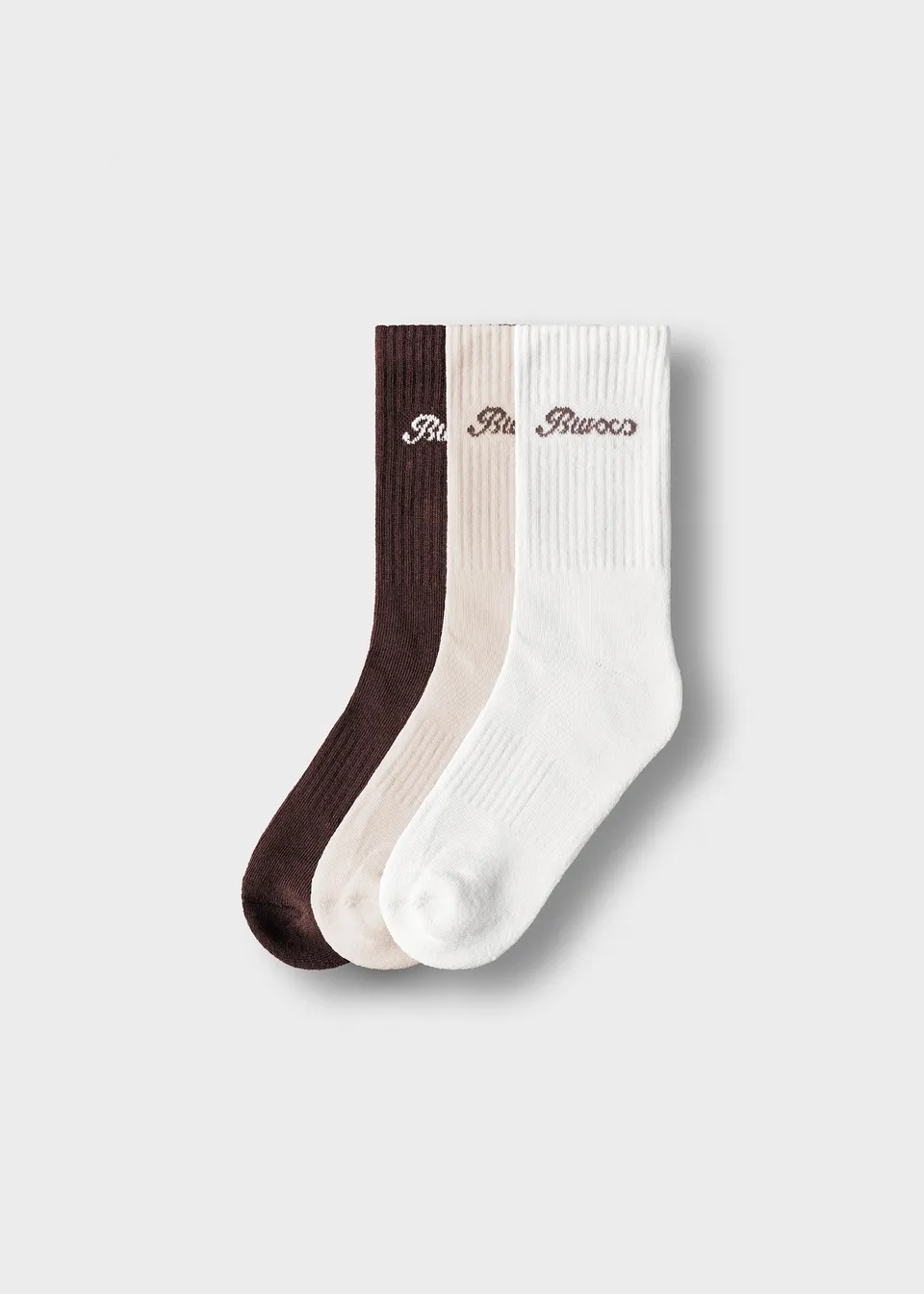 burocs-socks-logo-crew-socken-3-pack-off-white-beige-brown image 1