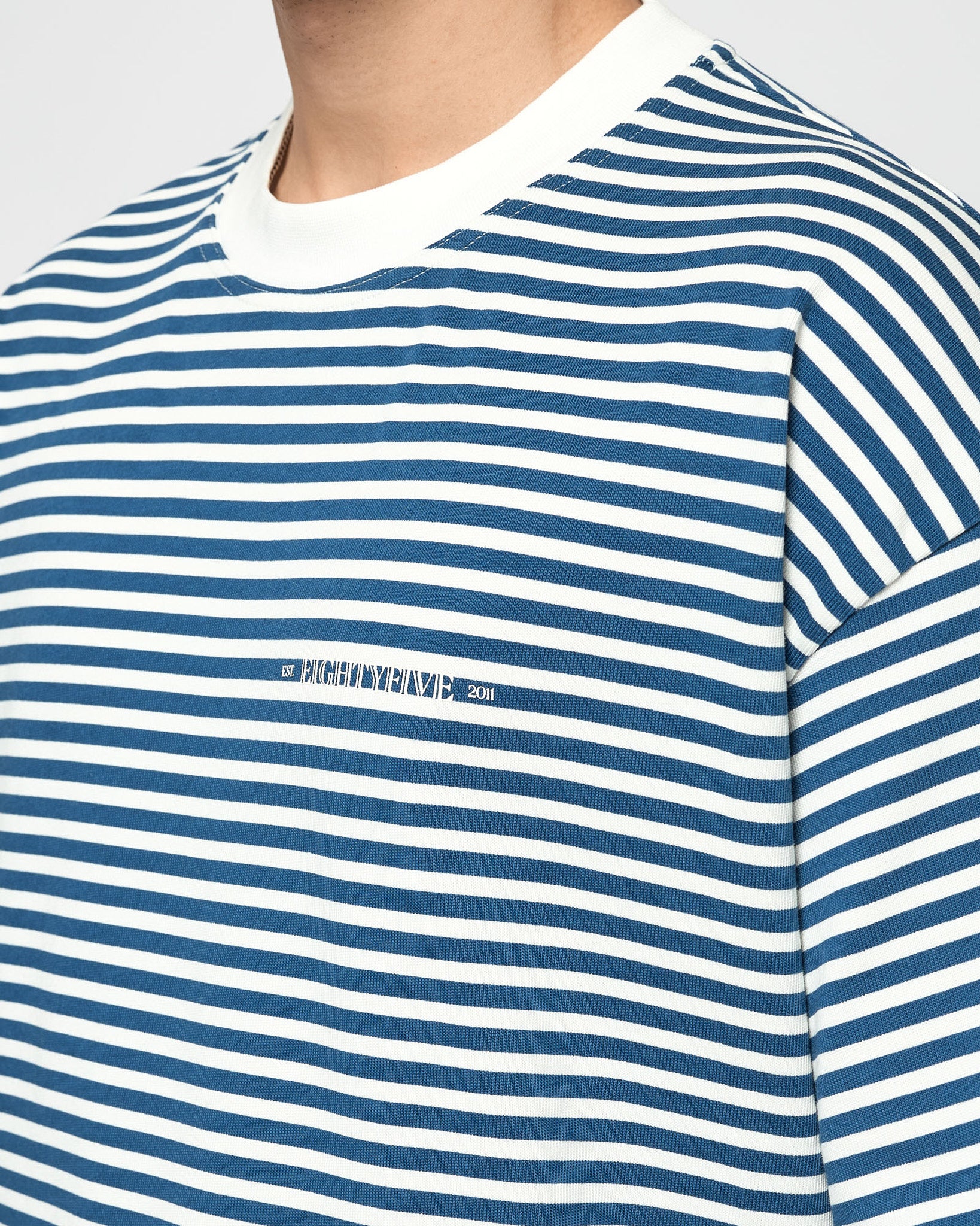 eightyfive-striped-contrast-t-shirt-herren-blue-320gsm image 6