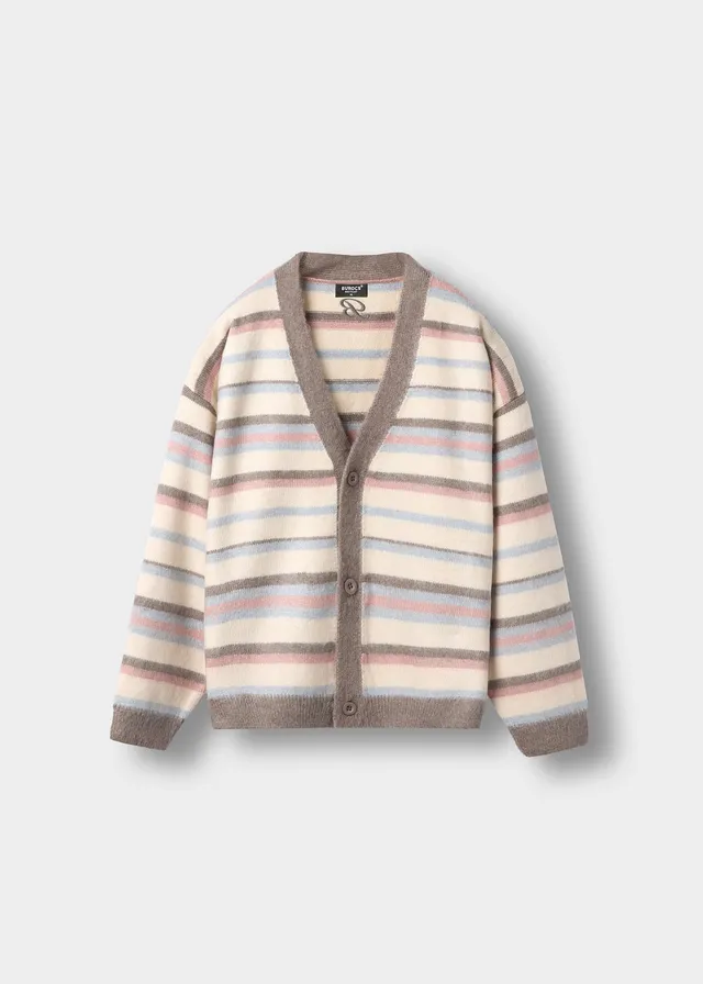 burocs-fuzzy-v-neck-knit-cardigan-creme-streifen image 1