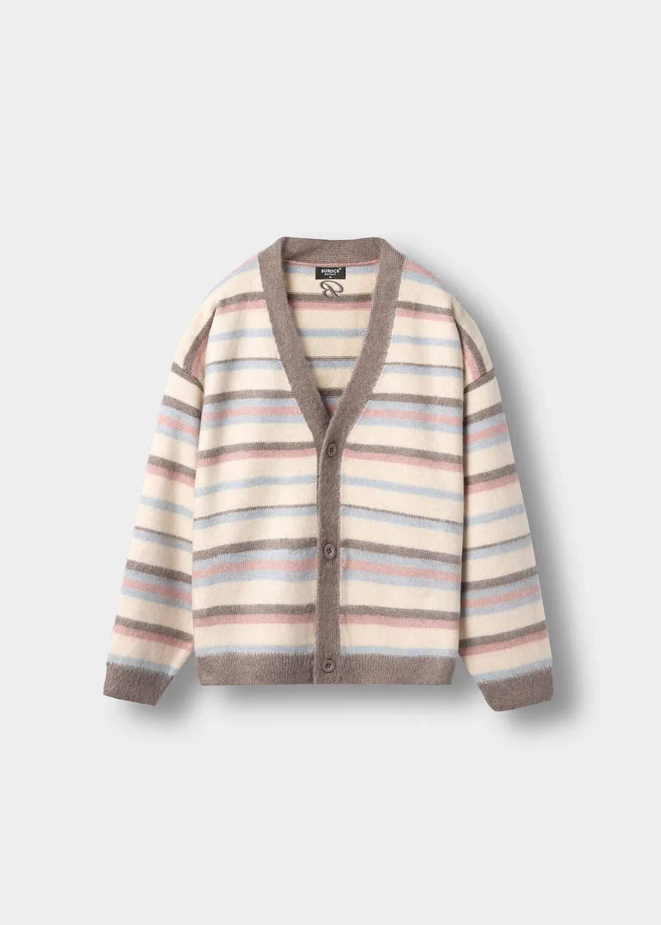 burocs-fuzzy-v-neck-knit-cardigan-creme-streifen image 1