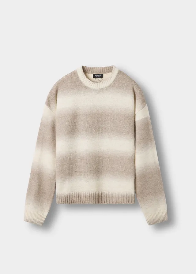 burocs-knit-gradient-crewneck-sweater-pullover-taupe image 1