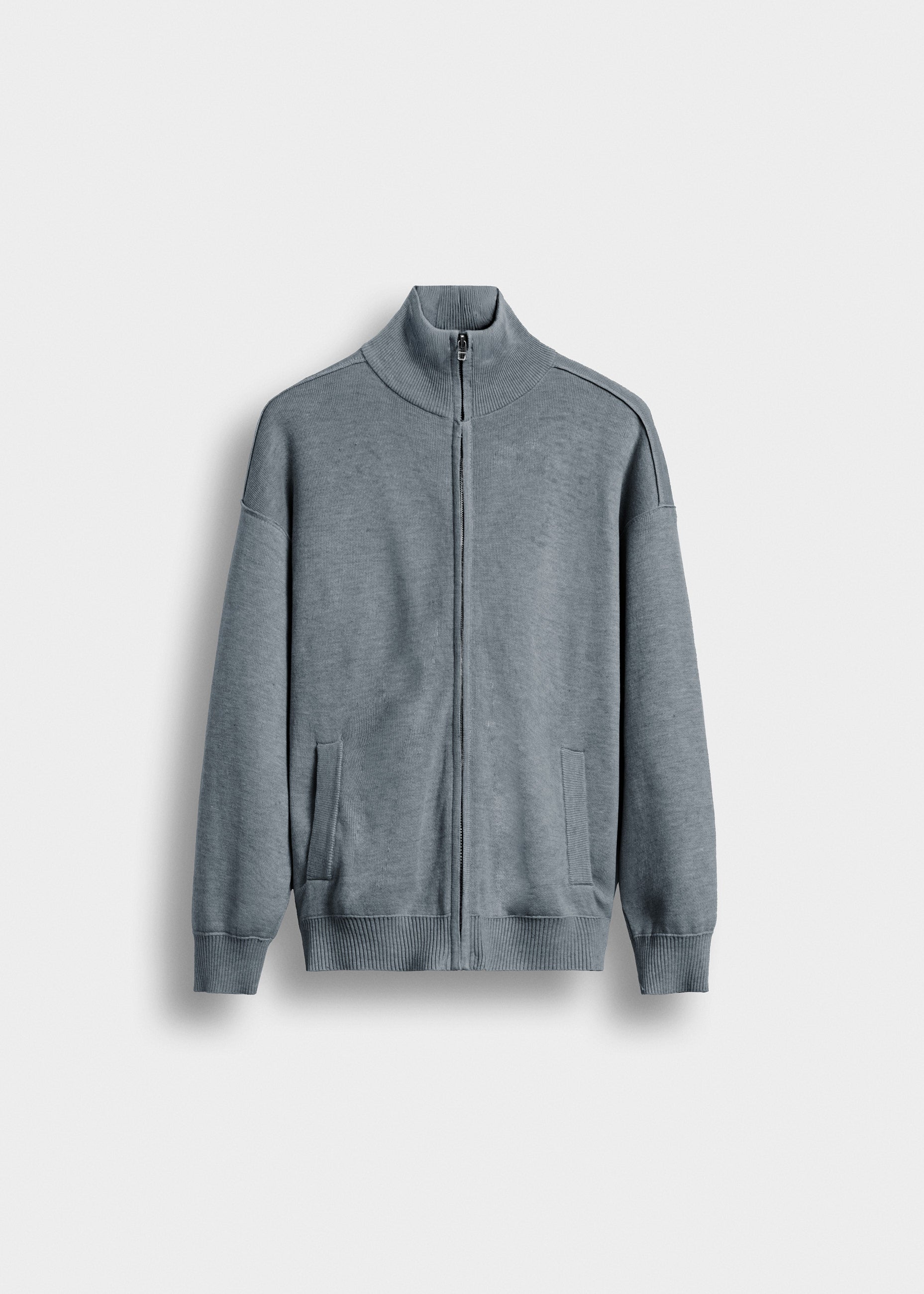 burocs-knit-zip-jacket-strickjacke-grau-relaxed-fit-stehkragen image 1