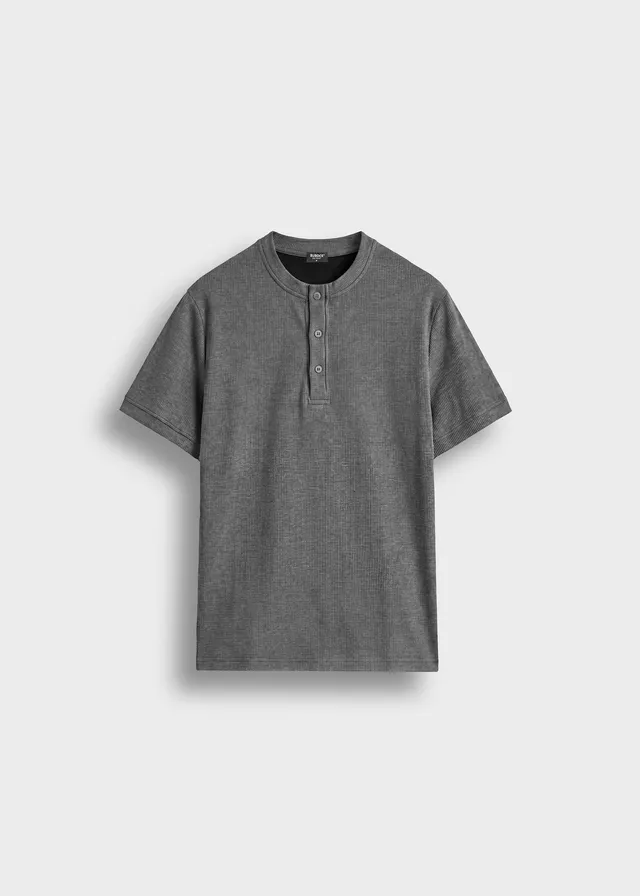 burocs-t-shirts-rib-henley-t-shirt-dark-grey-melange-slim-fit image 1