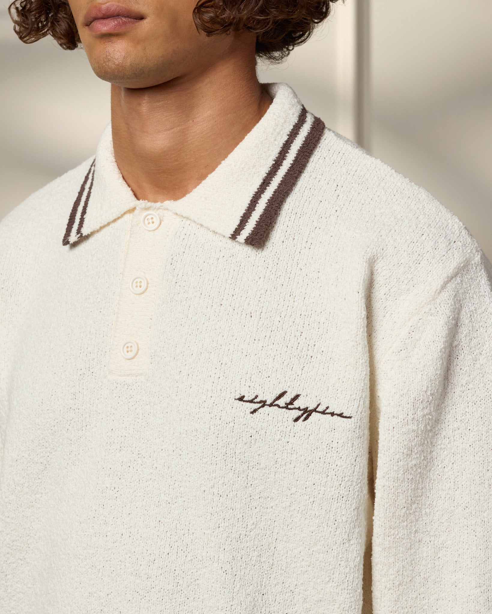eightyfive-tops-boucle-polo-longsleeve-offwhite-brown image 6