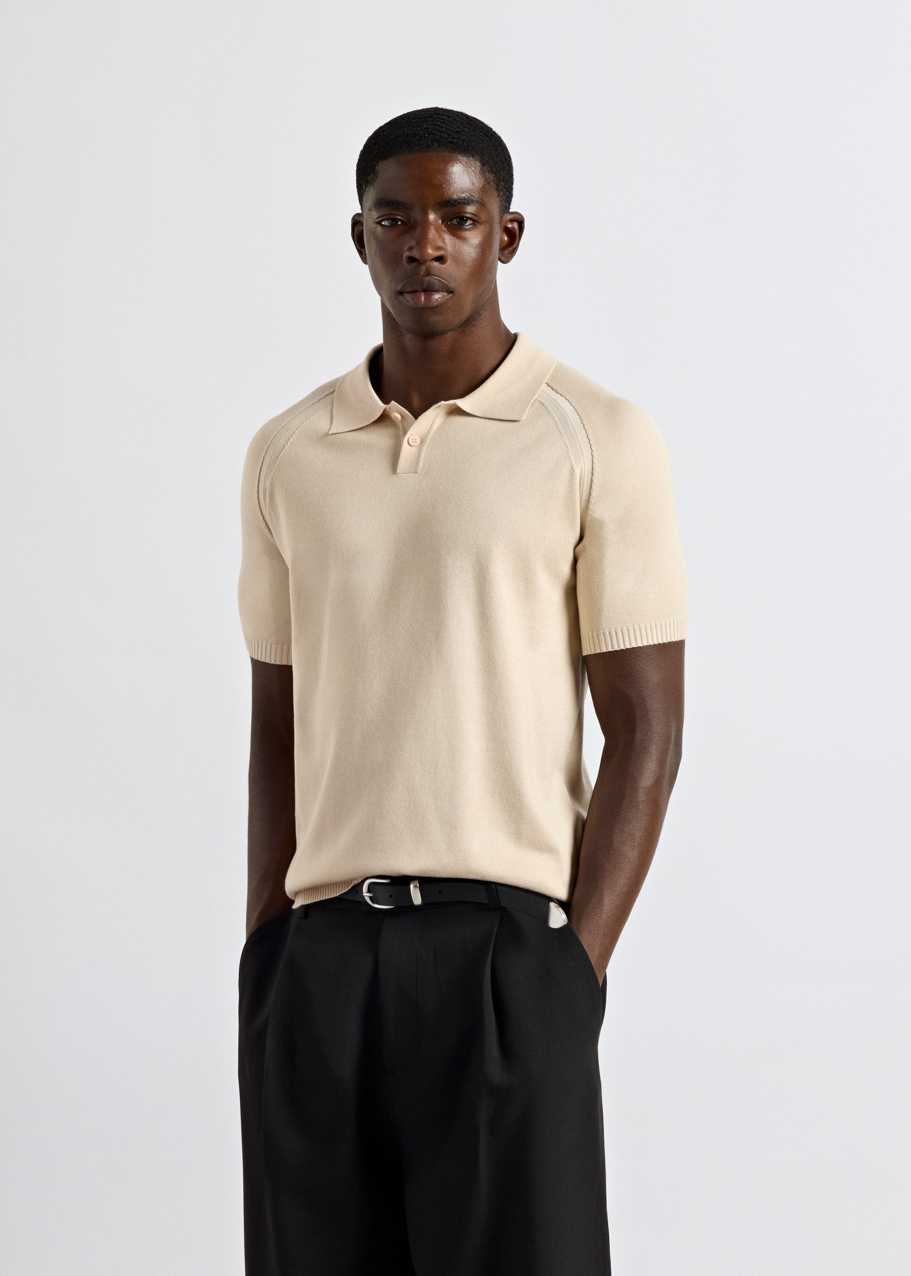 burocs-t-shirts-fine-knit-polo-t-shirt-beige-melange image 3