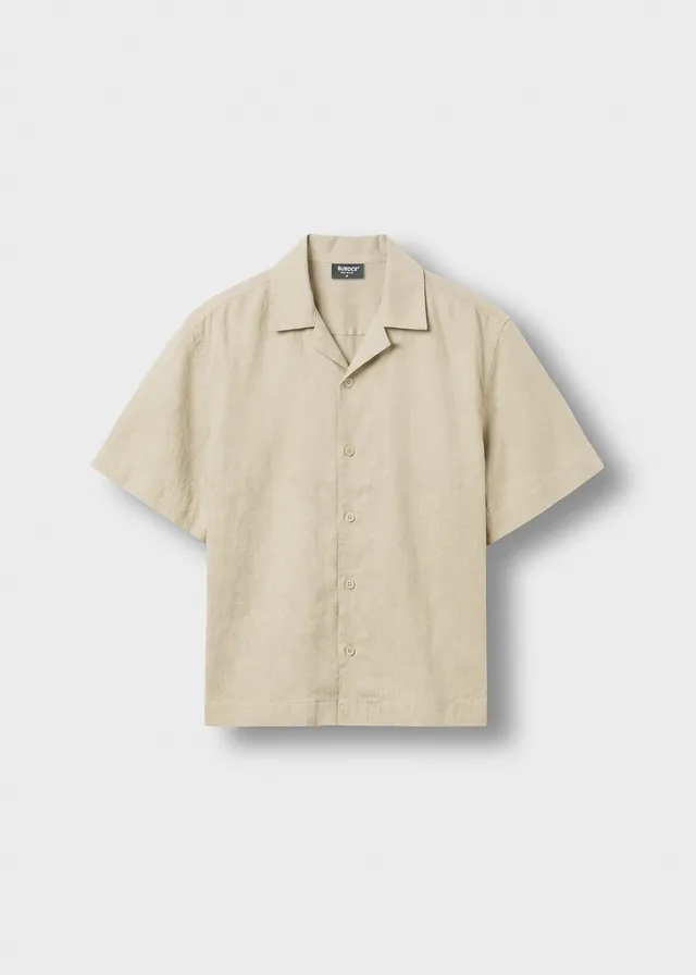 burocs-shirts-linen-blend-short-sleeve-shirt-beige image 1