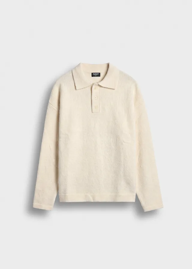 burocs-knitwear-hairy-knit-polo-sweater-beige-wolle image 1