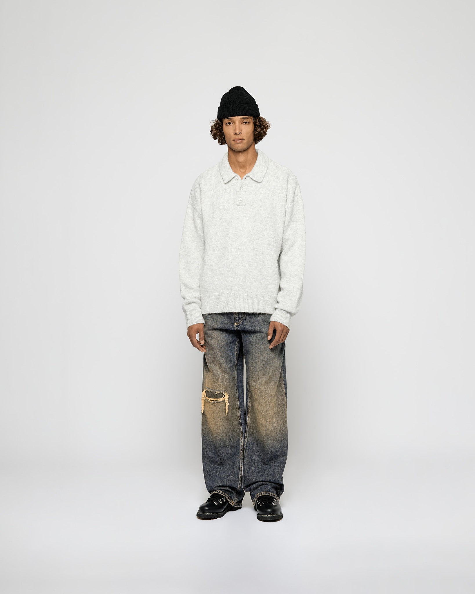 eightyfive-hairy-knitted-polo-strickpullover-light-grey-regular-fit image 3