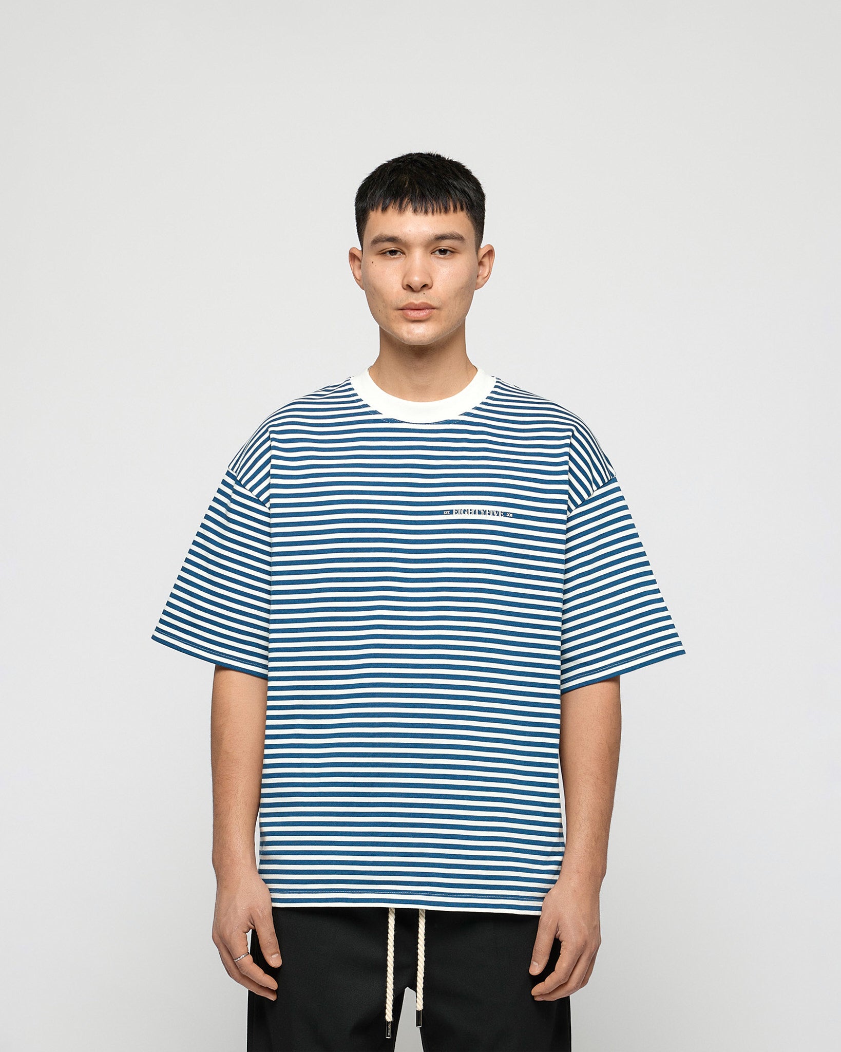 eightyfive-striped-contrast-t-shirt-herren-blue-320gsm image 2