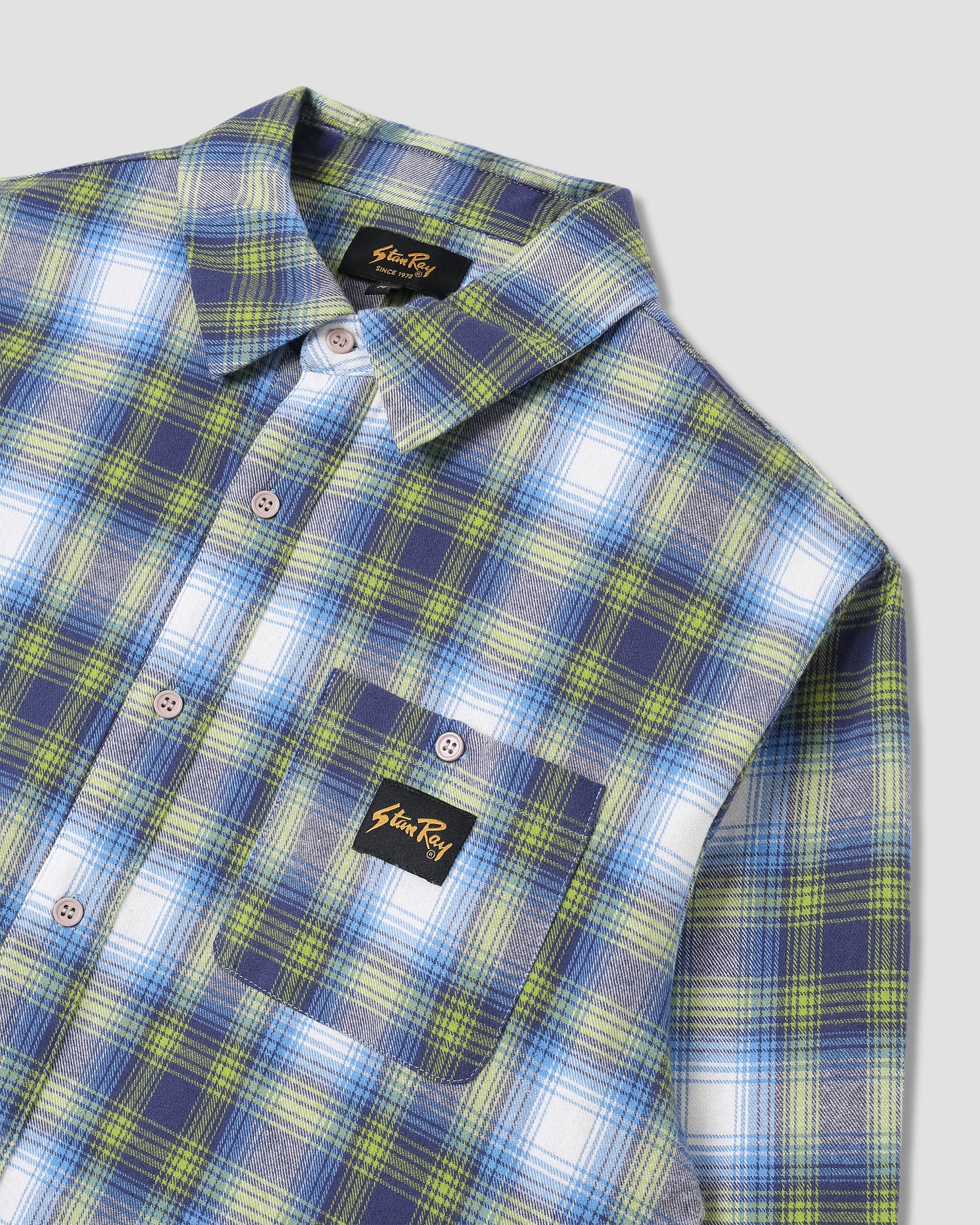 stan-ray-flannel-shirt-herren-hemd-bright-blue-plaid-kurzarm image 6