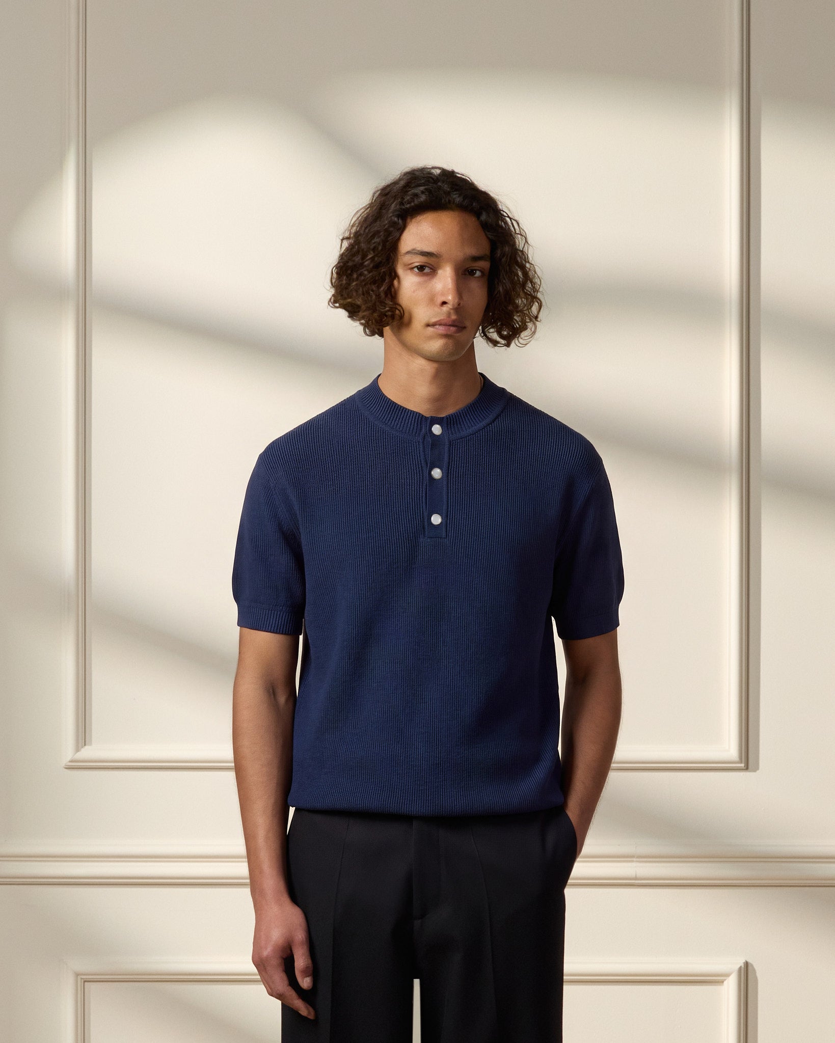 eightyfive-tops-knitted-henley-polo-navy-regular-fit-baumwolle image 3