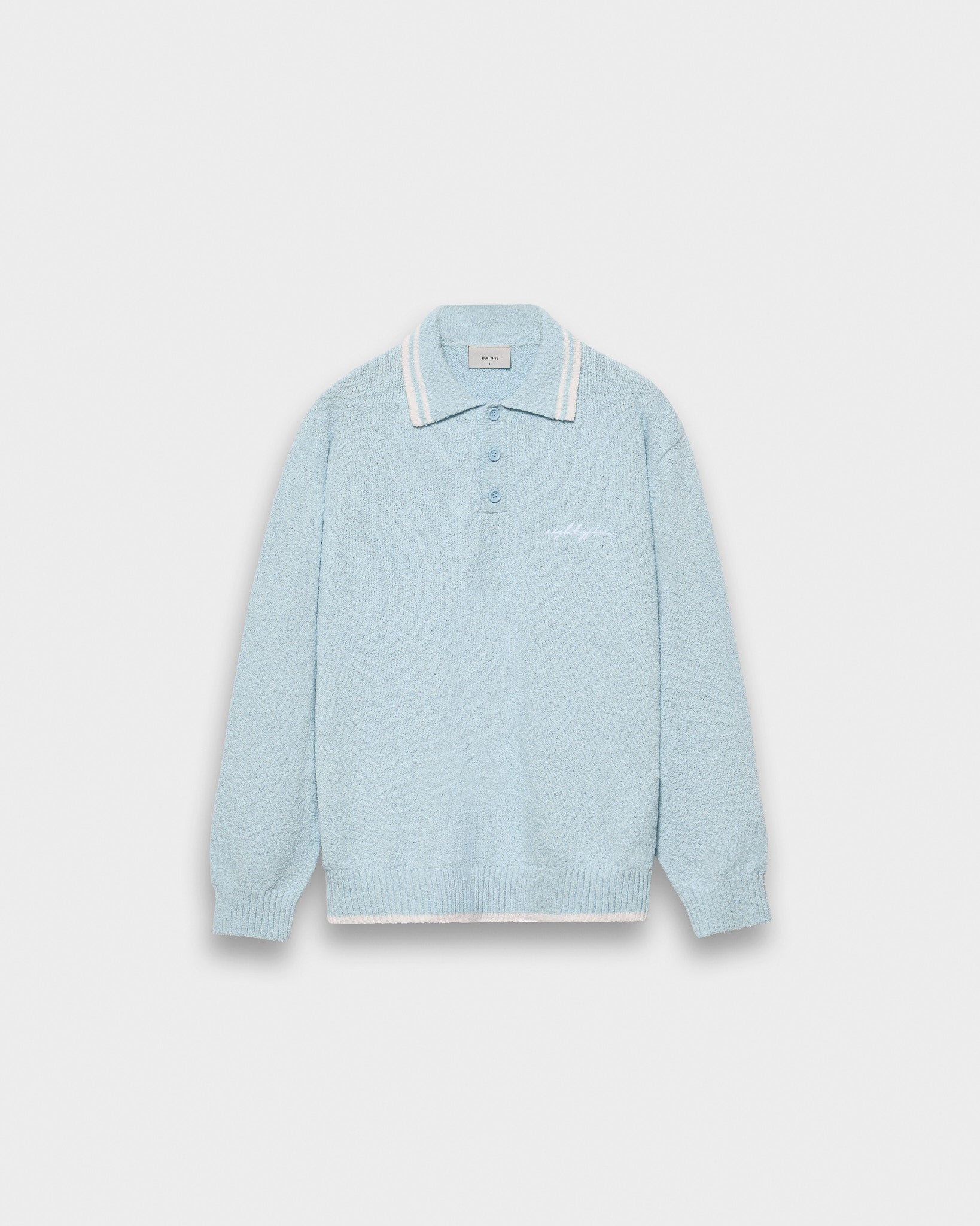 eightyfive-tops-boucle-polo-longsleeve-babyblue-white image 1
