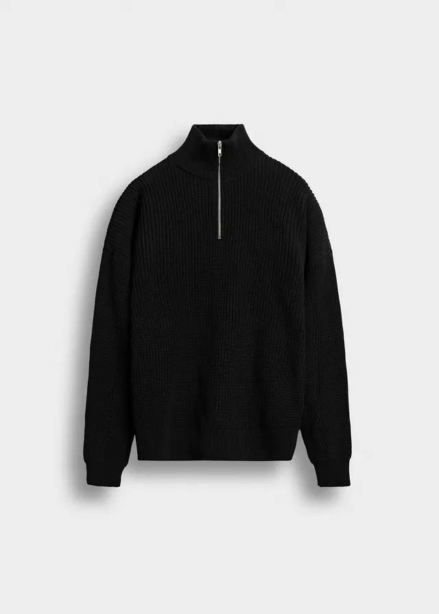burocs-knitwear-chunky-knit-half-zip-pullover-schwarz image 1