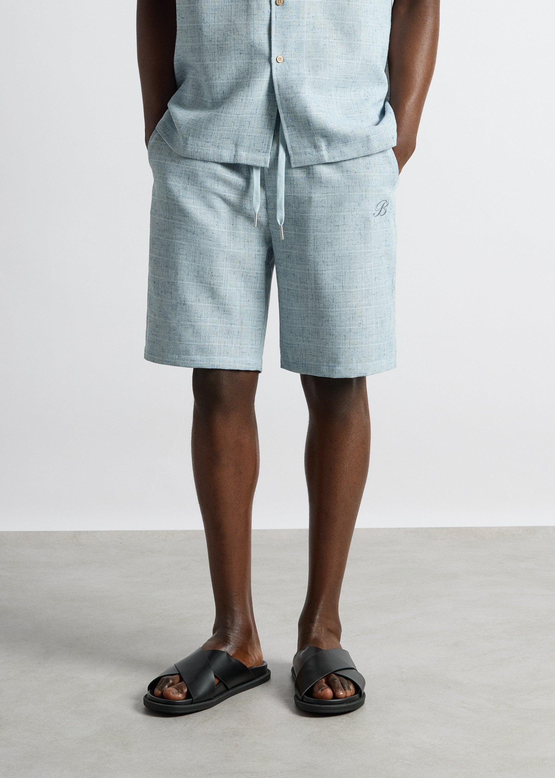 burocs-melange-yarn-shorts-blue-regular-fit-tunnelzug image 4