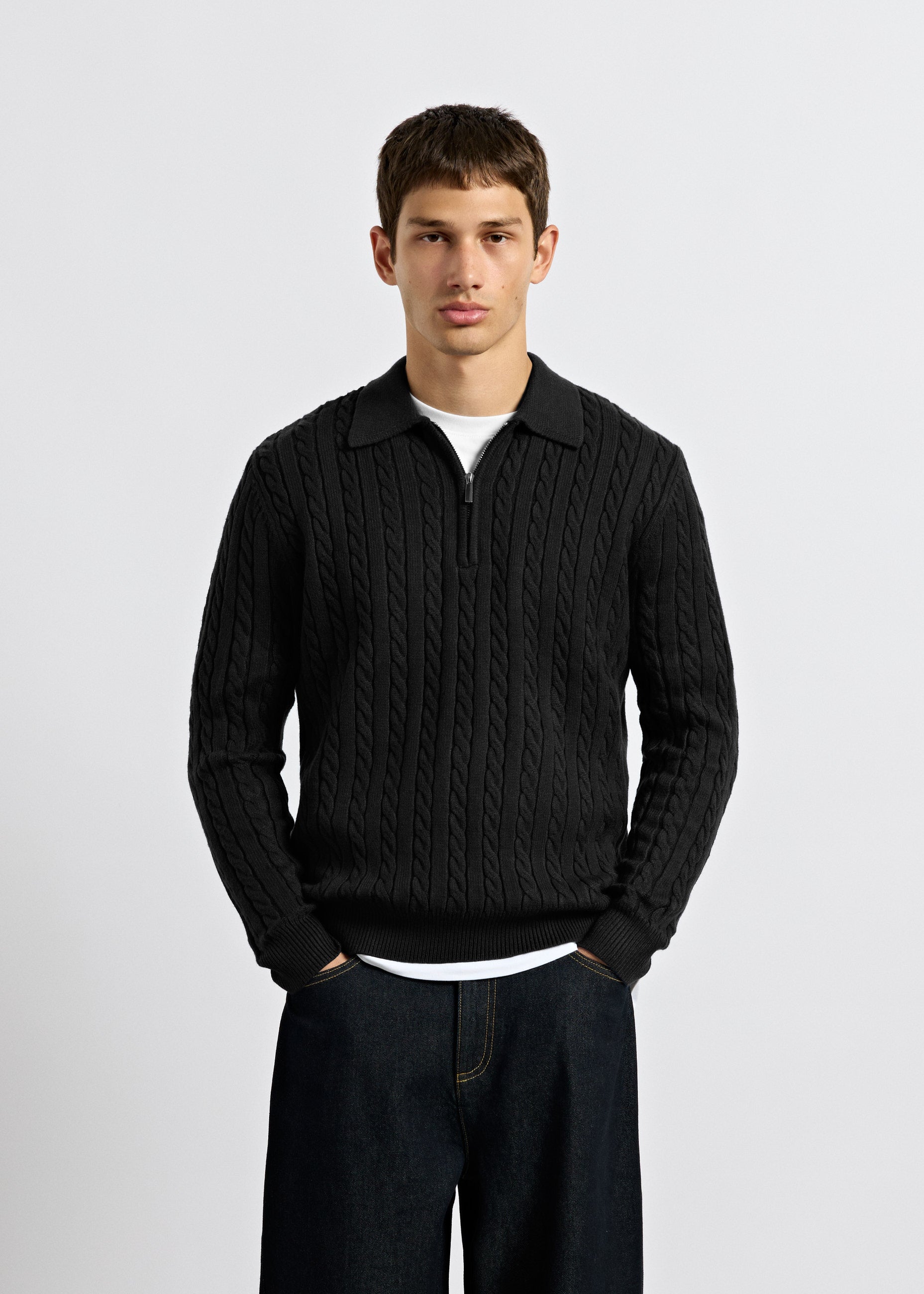 burocs-knitwear-cable-knit-polo-sweater-schwarz-regular image 3