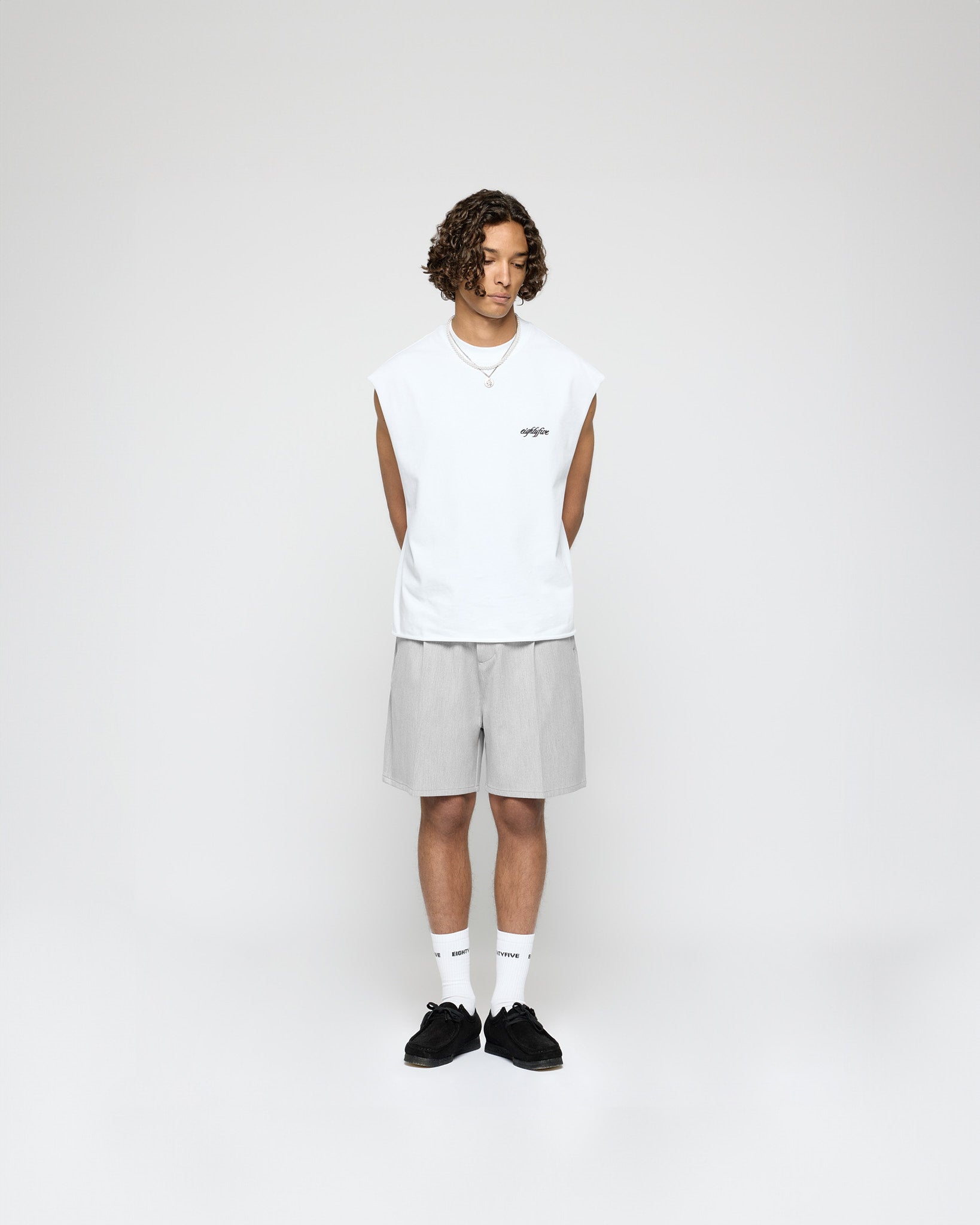 eightyfive-pleated-tailored-shorts-platinum-grey image 5