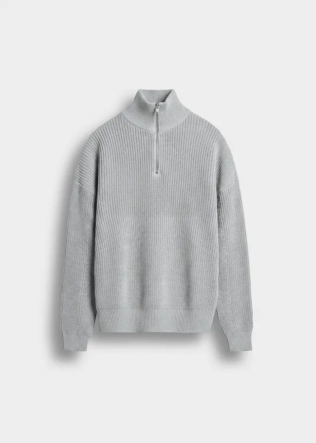 burocs-knitwear-chunky-knit-half-zip-sweater-grey-melange-m image 1