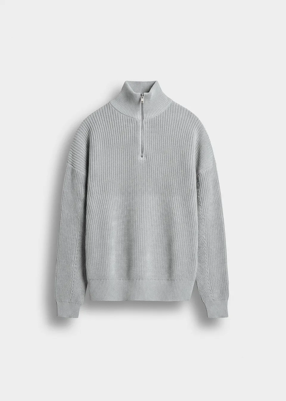 burocs-knitwear-chunky-knit-half-zip-sweater-grey-melange-m image 1