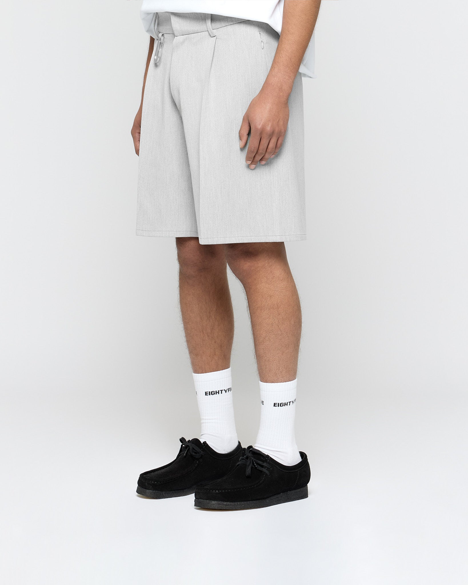 eightyfive-pleated-tailored-shorts-platinum-grey image 3