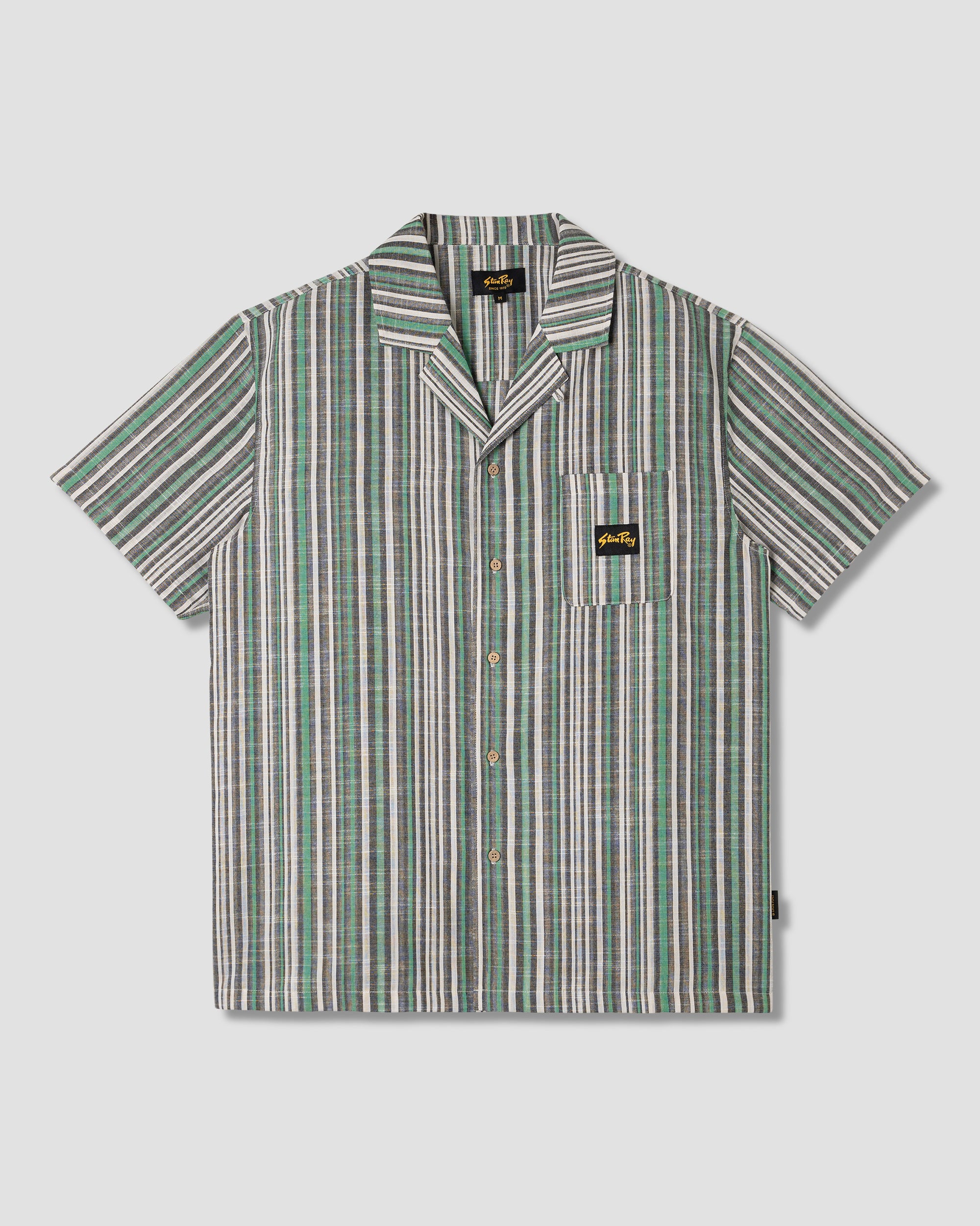 stan-ray-tour-shirt-herren-hemd-schwarz-gr-n-streifen-kurzarm image 1