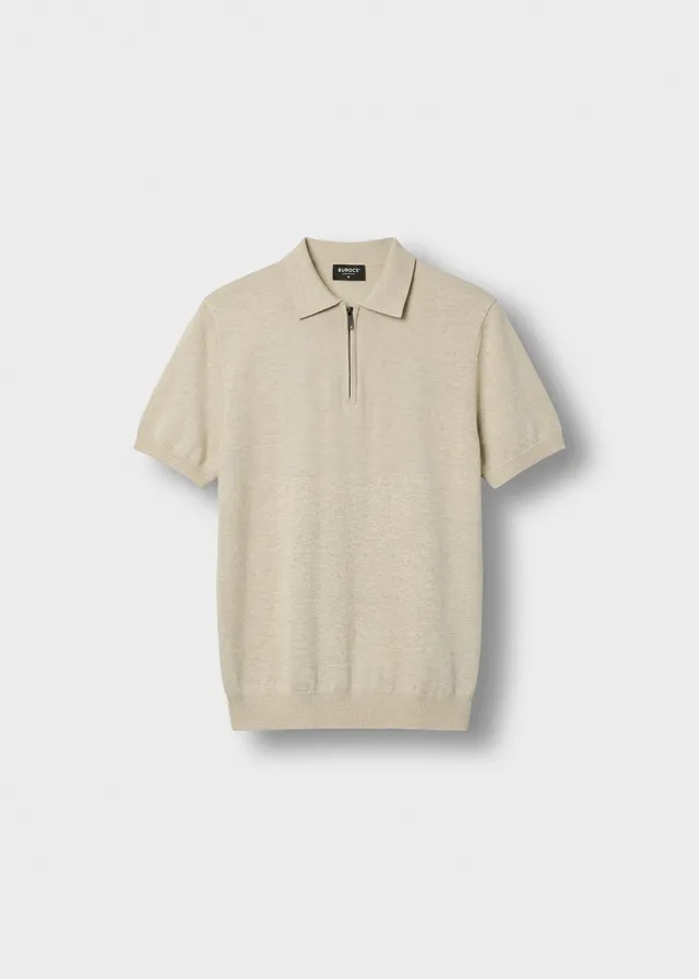 burocs-t-shirts-quarter-zip-polo-shirt-beige-melange-slim image 1
