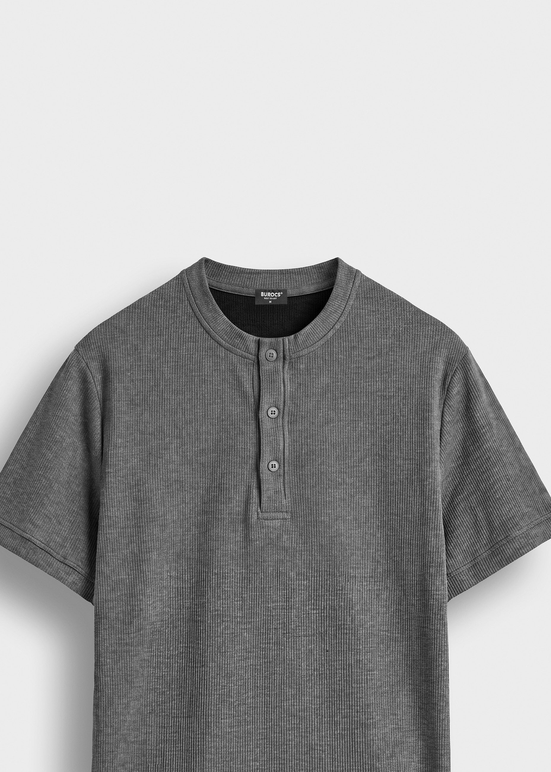 burocs-t-shirts-rib-henley-t-shirt-dark-grey-melange-slim-fit image 3