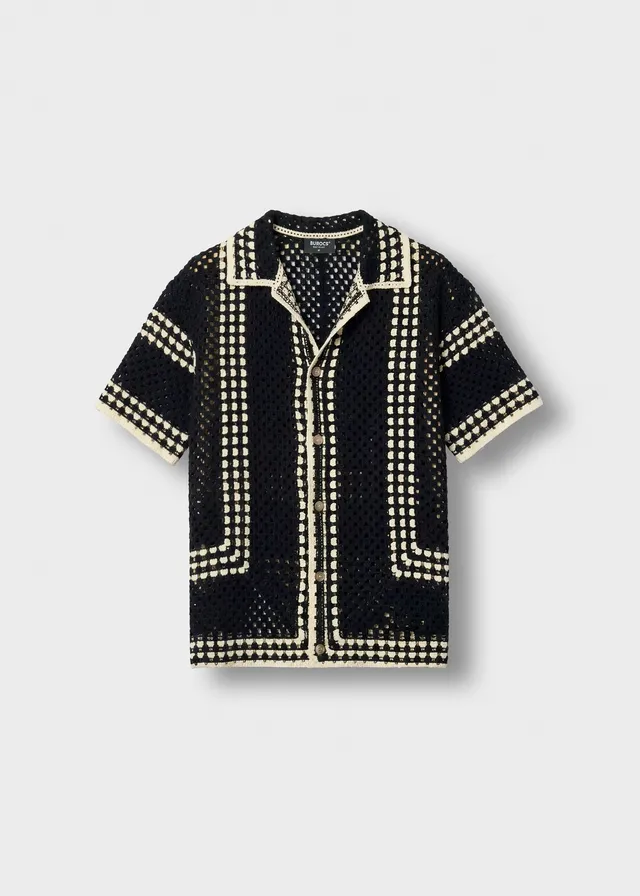 burocs-crochet-bicolor-shirt-herren-shirt-schwarz-oversize image 1