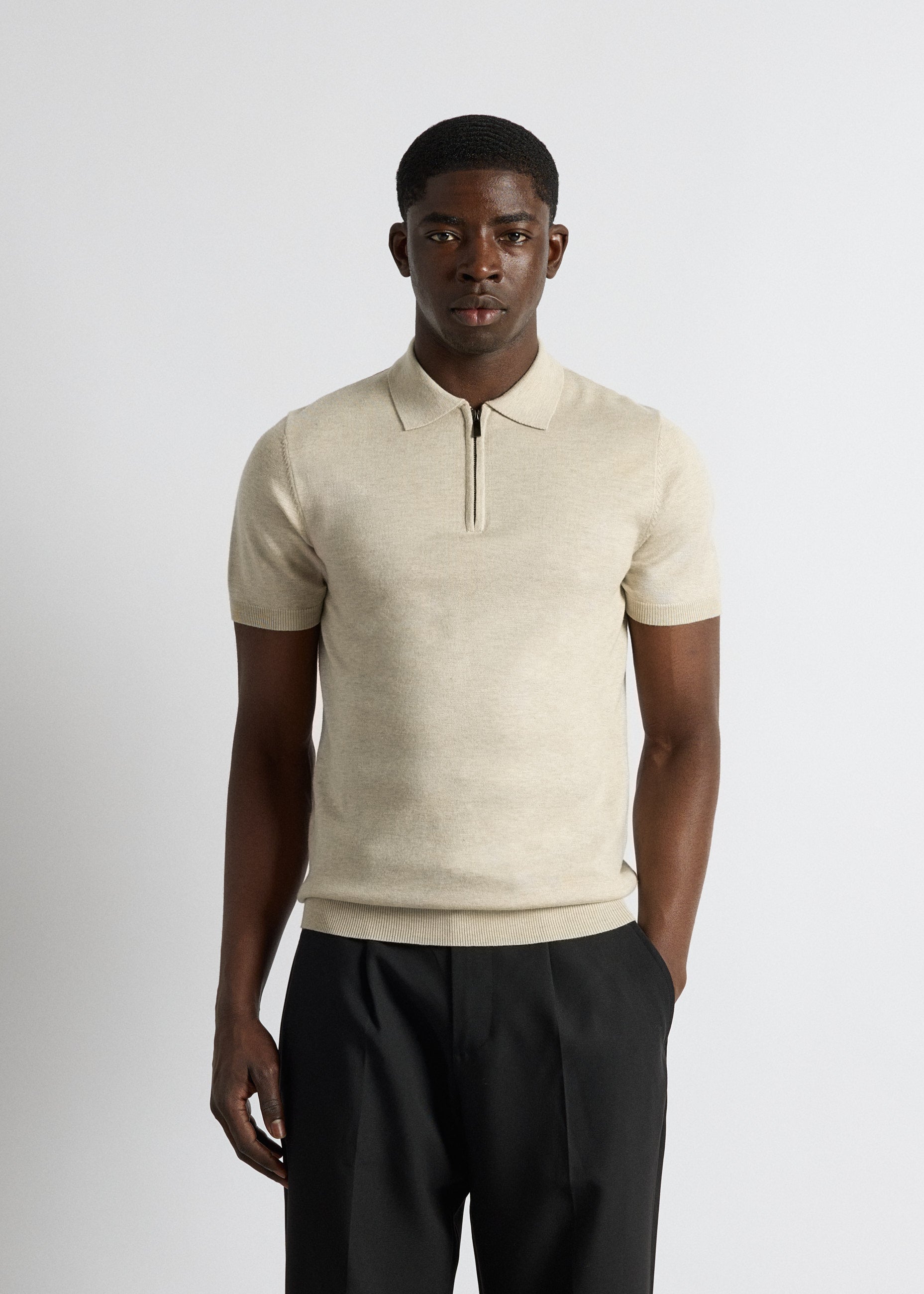 burocs-t-shirts-quarter-zip-polo-shirt-beige-melange-slim image 4