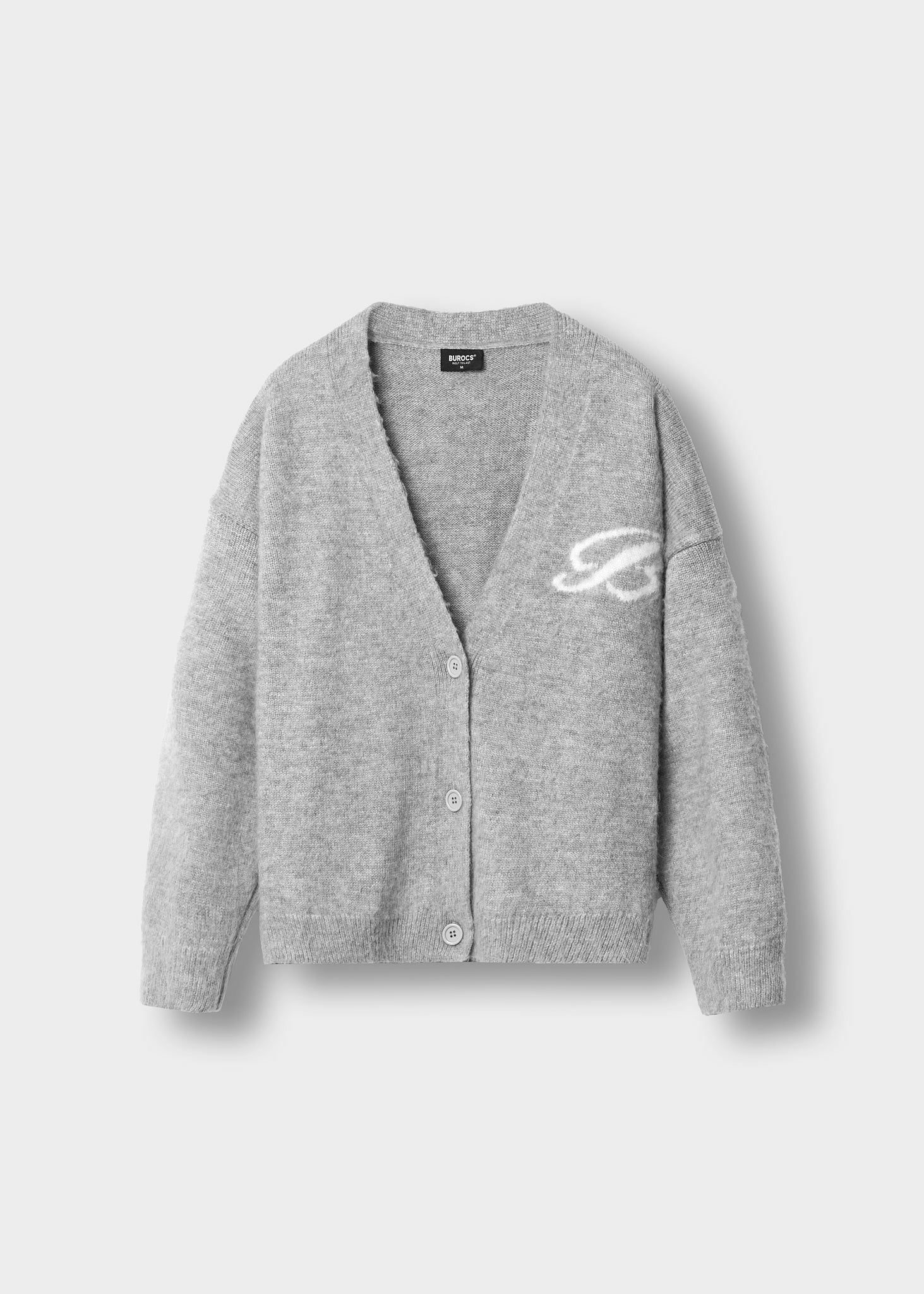 burocs-knitwear-fuzzy-v-neck-jacquard-cardigan-grey image 1