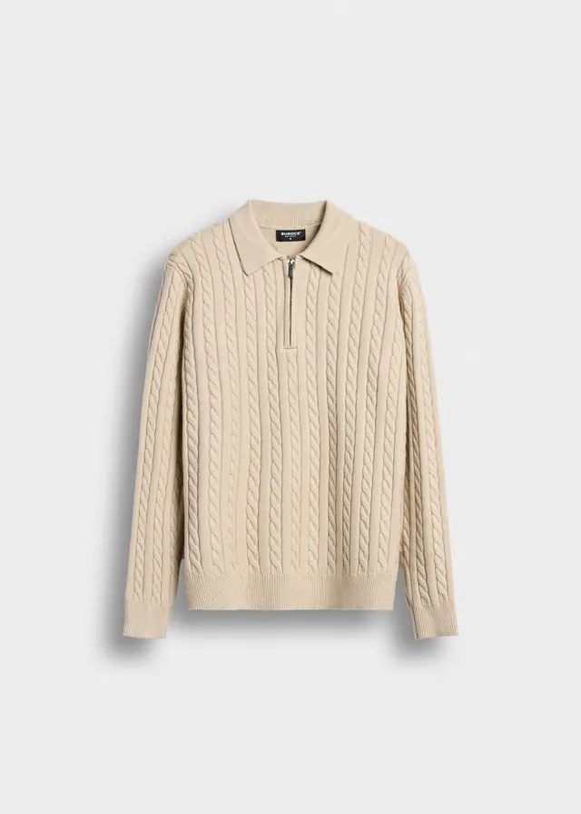 burocs-cable-knit-polo-sweater-beige-zopfstrick image 1