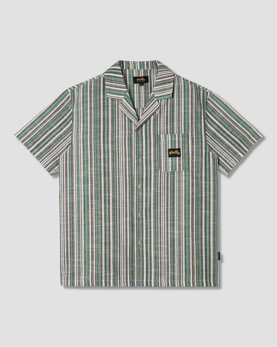 stan-ray-tour-shirt-herren-hemd-schwarz-gr-n-streifen-kurzarm image 1