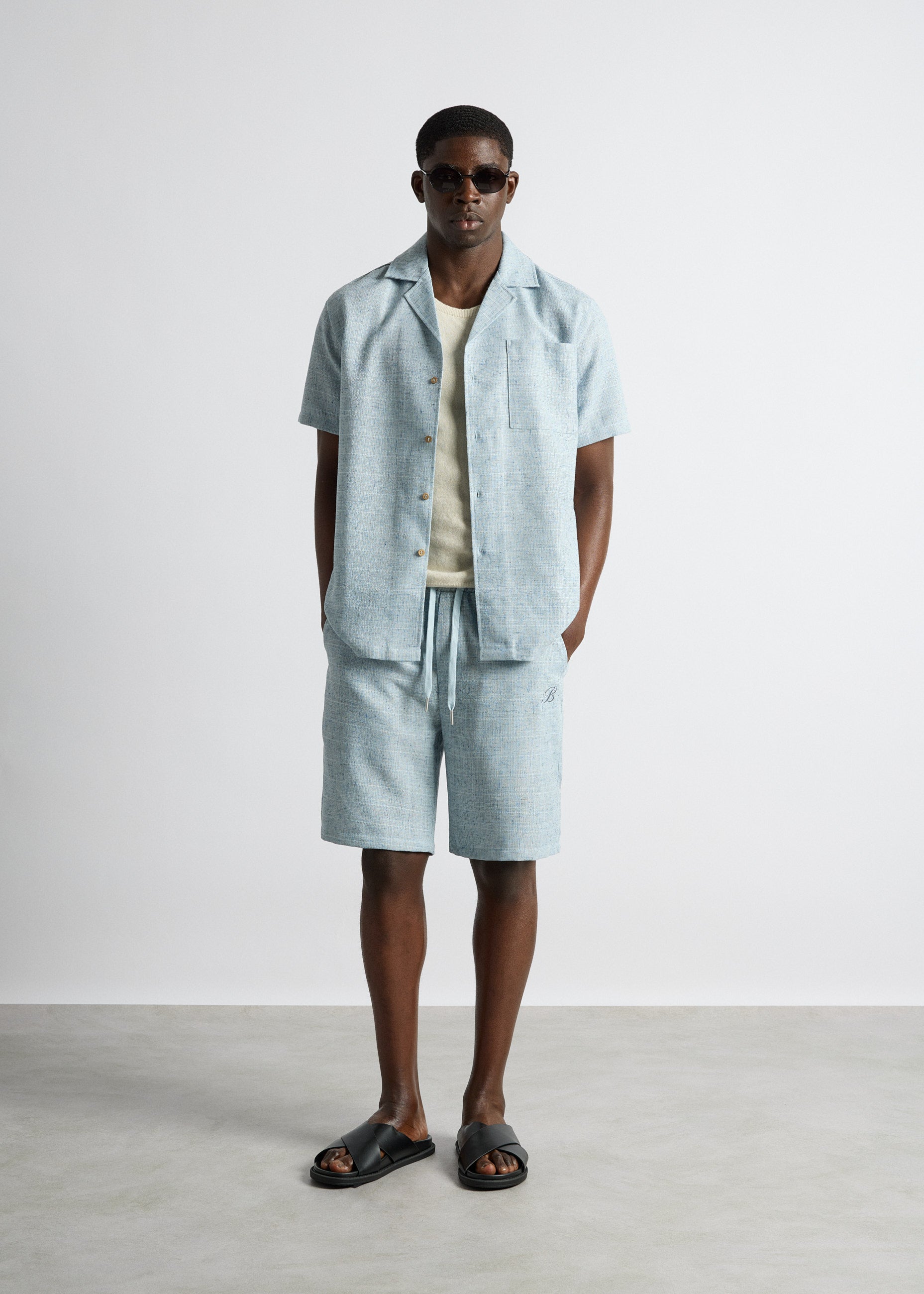 burocs-melange-yarn-shorts-blue-regular-fit-tunnelzug image 5