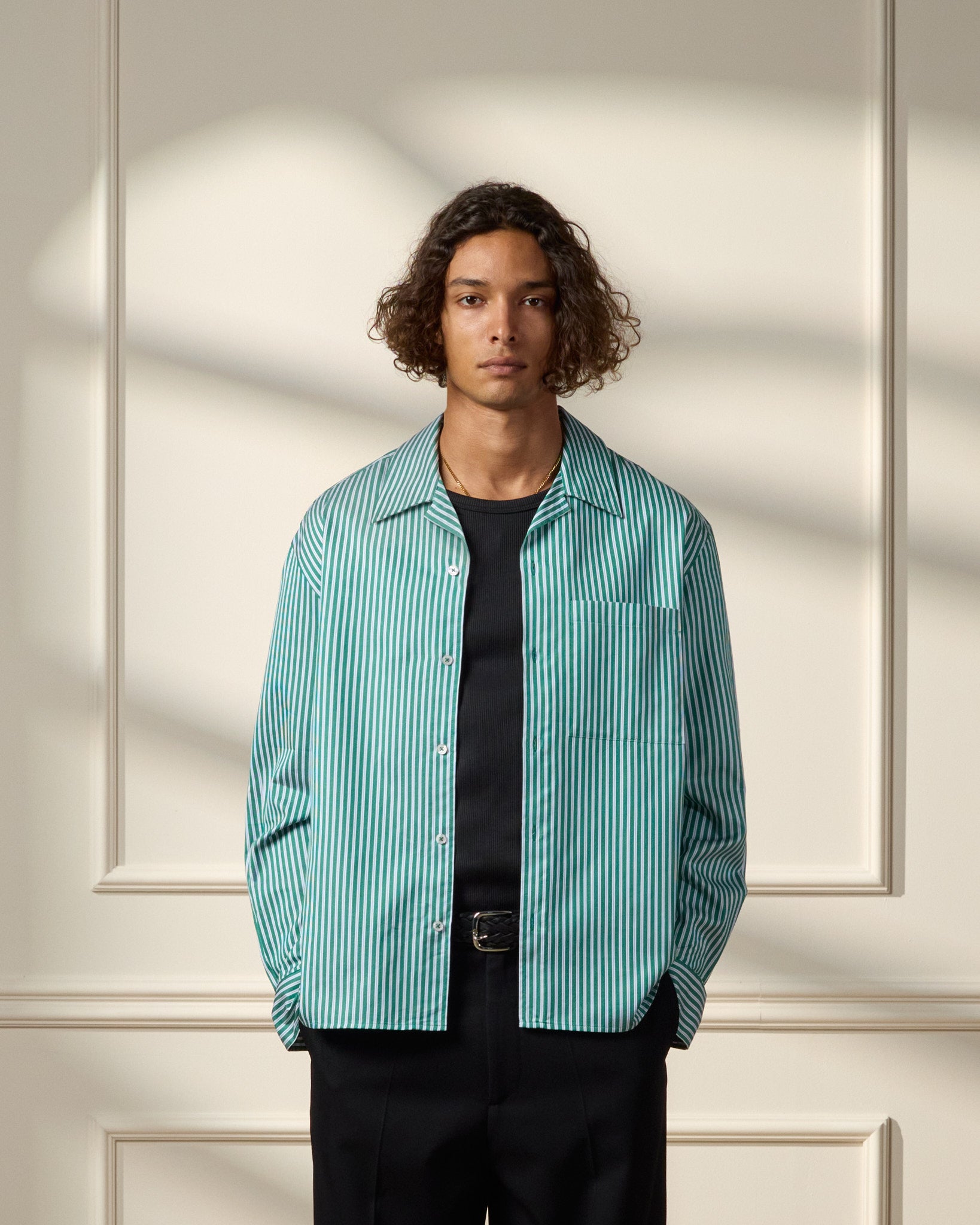 eightyfive-tops-striped-shirt-resort-hemd-green-striped image 3