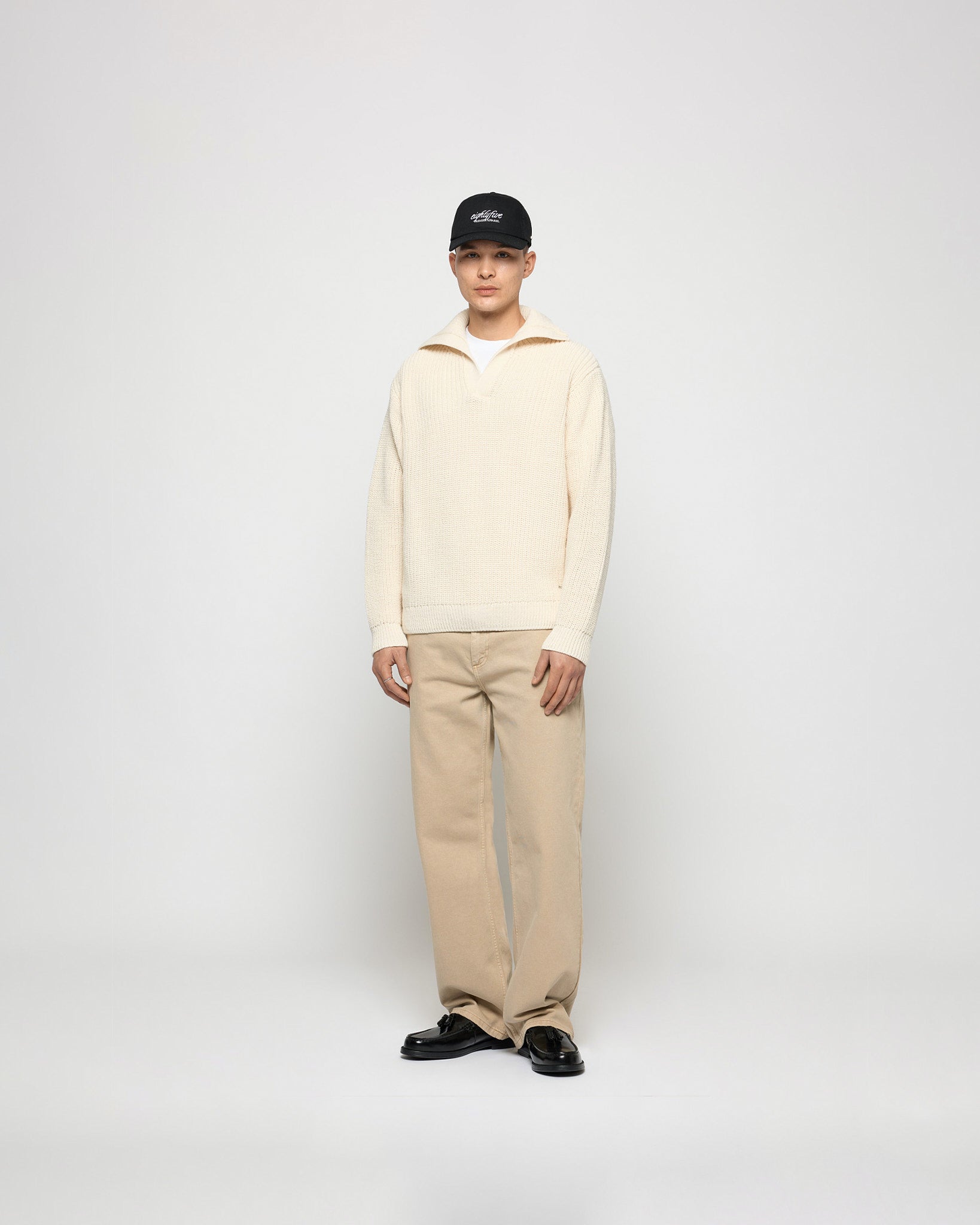 eightyfive-tops-knitted-polo-sweater-strickpullover-beige-wolle image 3