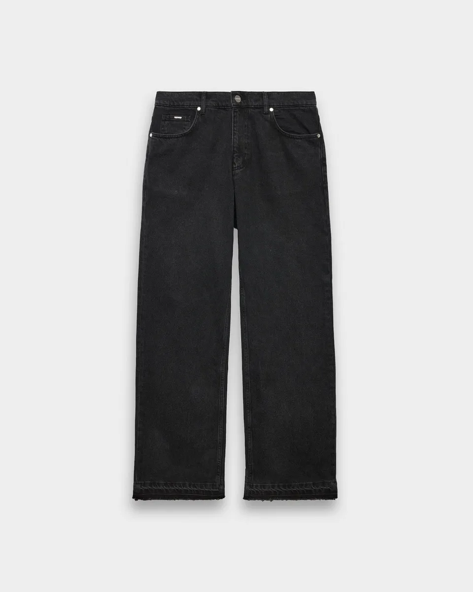eightyfive-open-hem-loose-denim-jeans-black-washed-loose-fit image 1