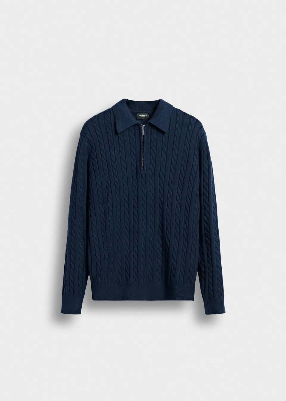 burocs-cable-knit-polo-sweater-herren-navy-zopfstrick image 1