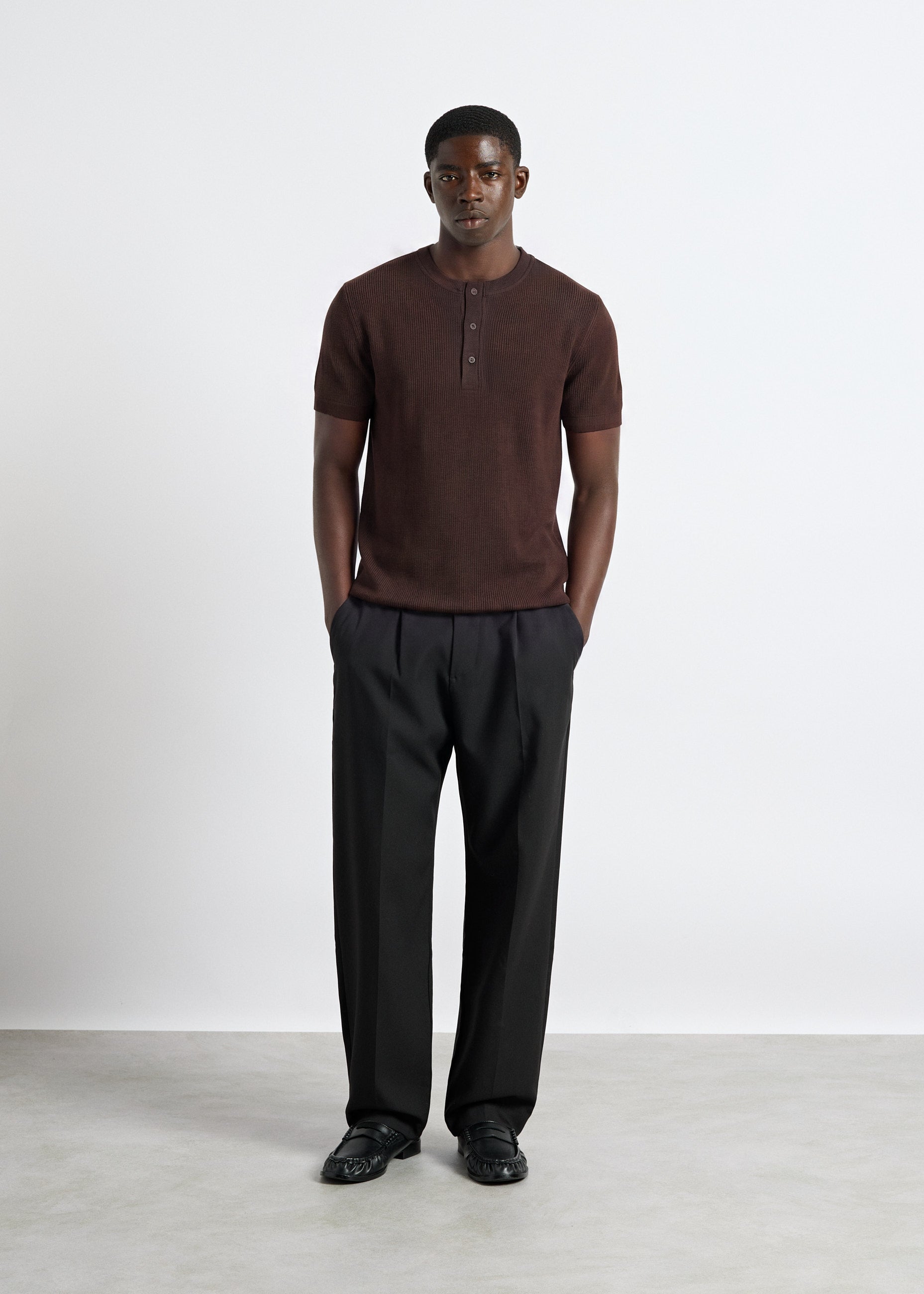 burocs-rib-henley-t-shirt-herren-braun-slim-fit image 5