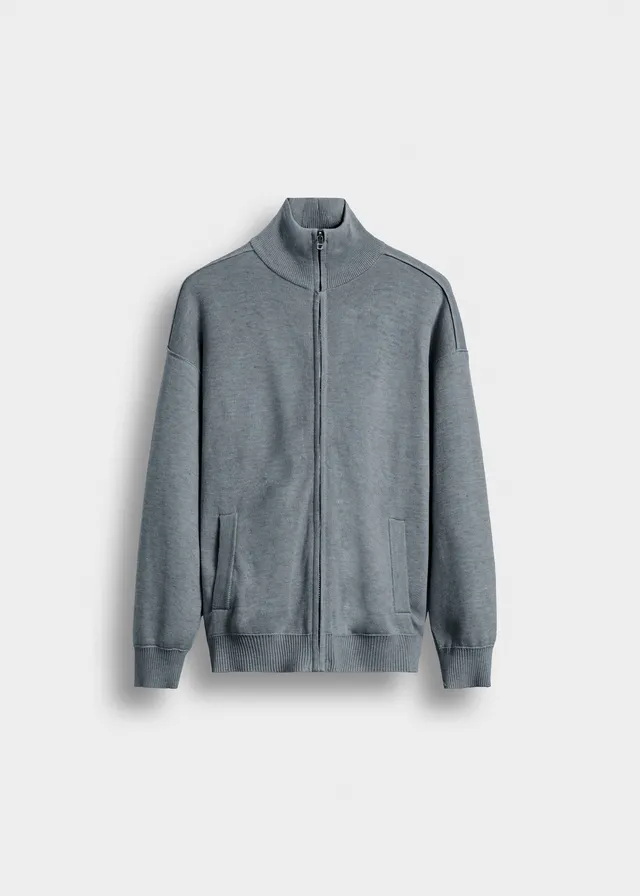 burocs-knit-zip-jacket-strickjacke-grau-relaxed-fit-stehkragen image 1