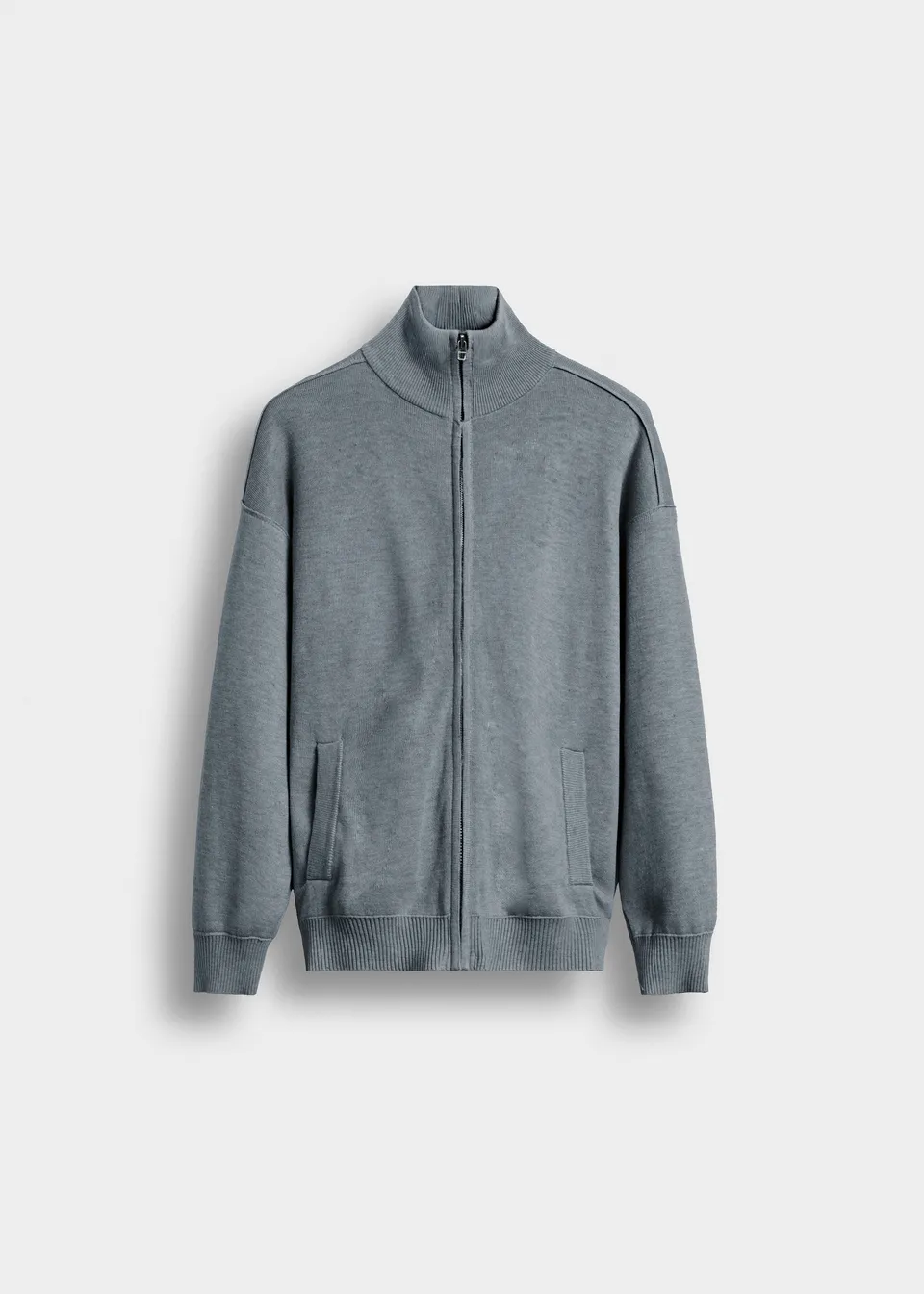 burocs-knit-zip-jacket-strickjacke-grau-relaxed-fit-stehkragen image 1