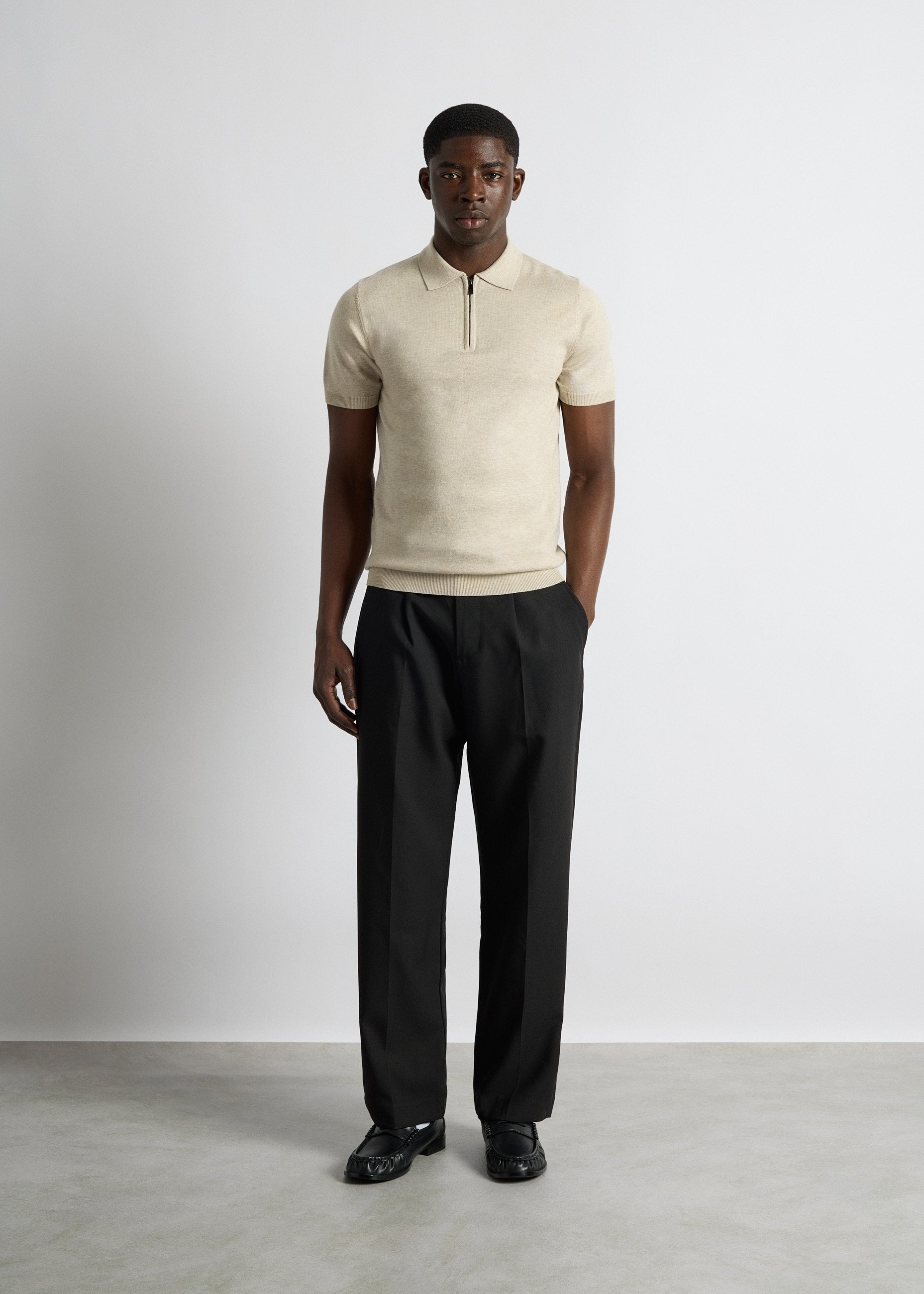 burocs-t-shirts-quarter-zip-polo-shirt-beige-melange-slim image 5