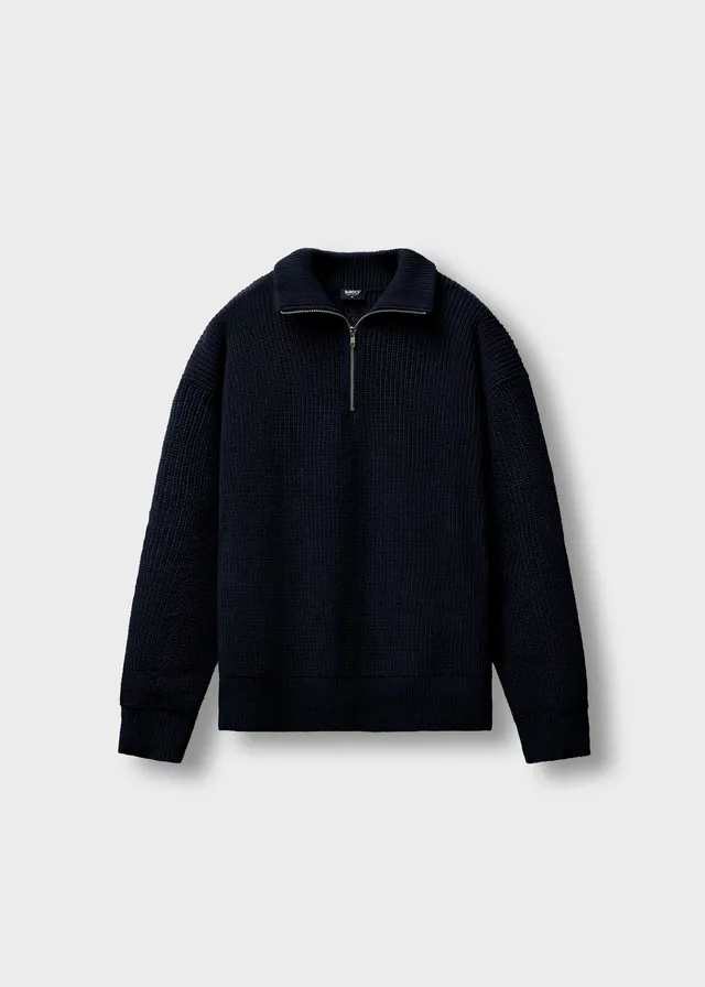 burocs-knitwear-chunky-knit-half-zip-pullover-navy-grobstrick image 1