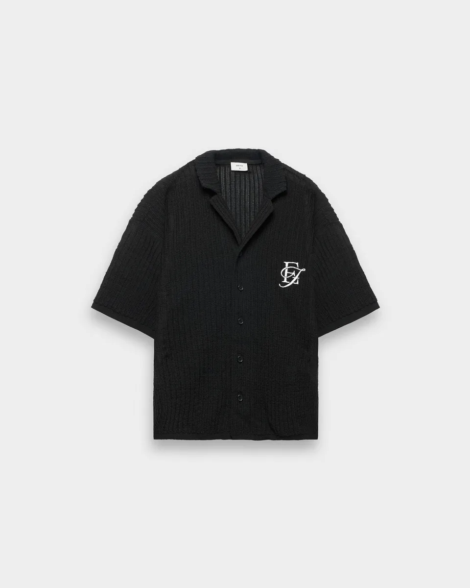 eightyfive-ef-contrast-knit-shirt-strickshirt-black-oversized image 1