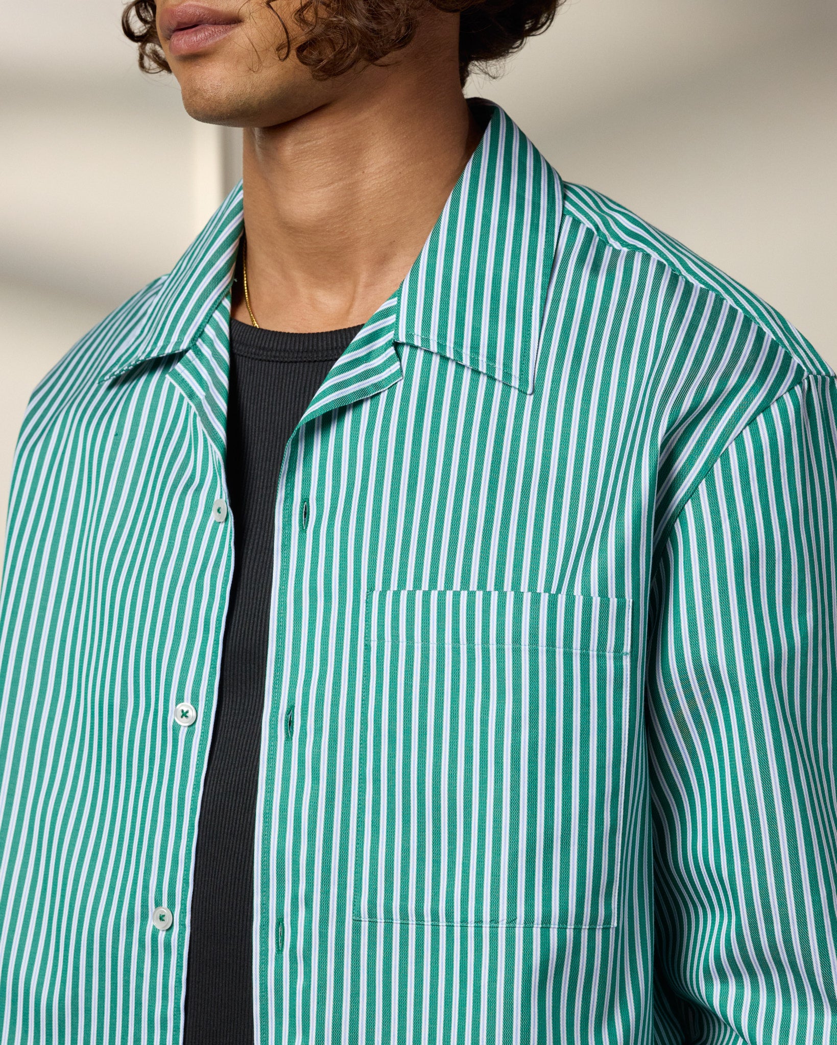 eightyfive-tops-striped-shirt-resort-hemd-green-striped image 6