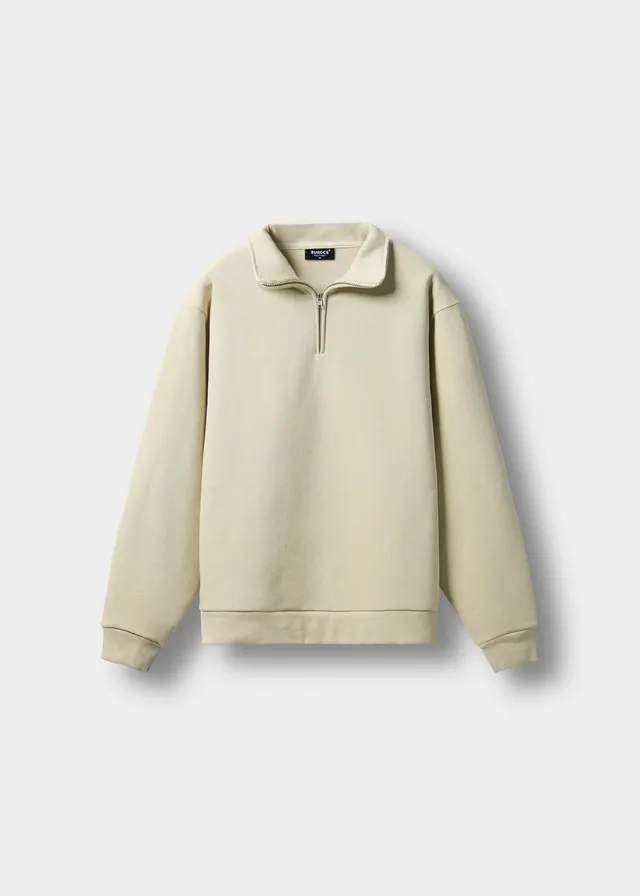 burocs-longsleeves-essential-mock-neck-zip-pullover-beige image 1