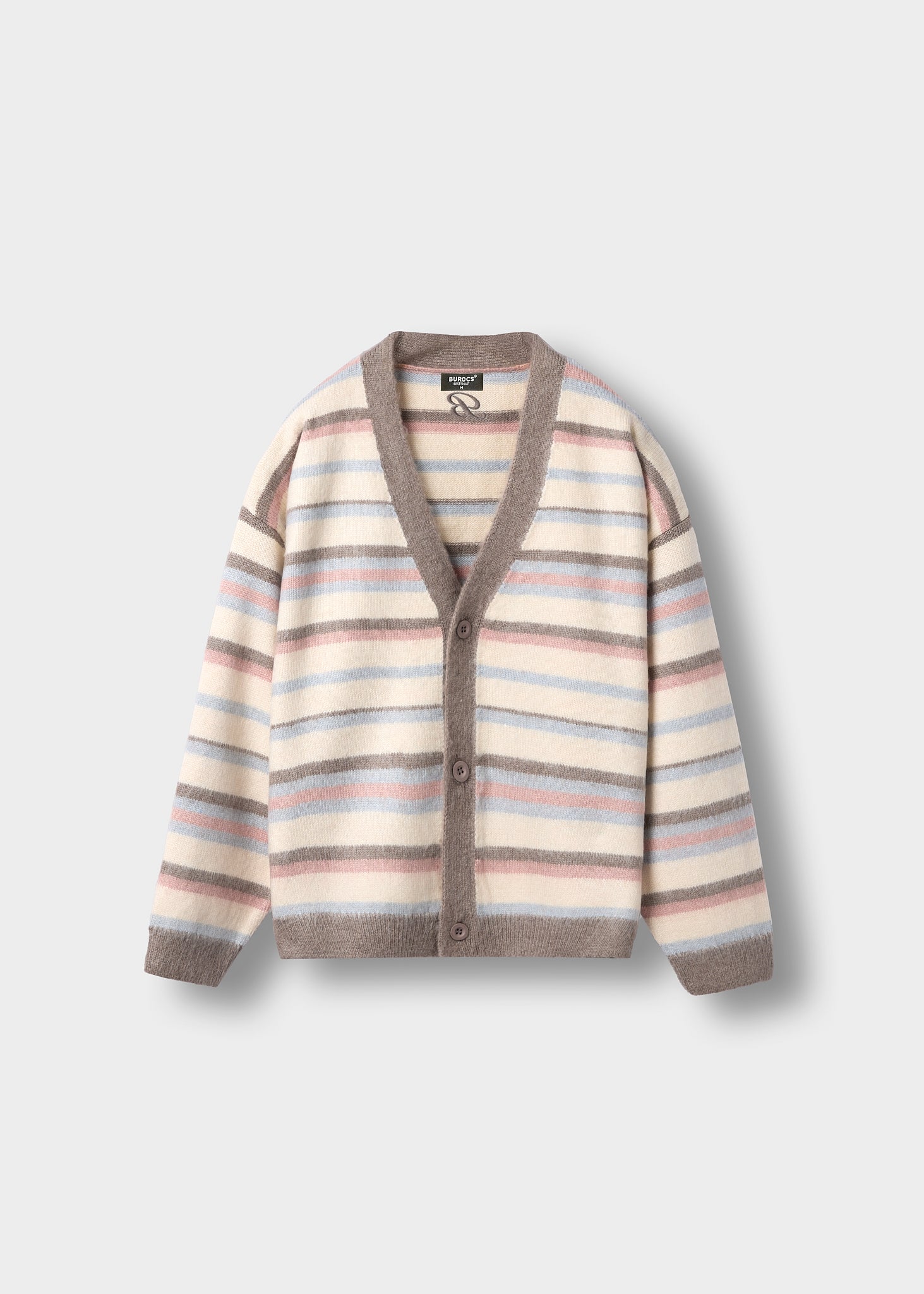 burocs-fuzzy-v-neck-knit-cardigan-creme-streifen image 1