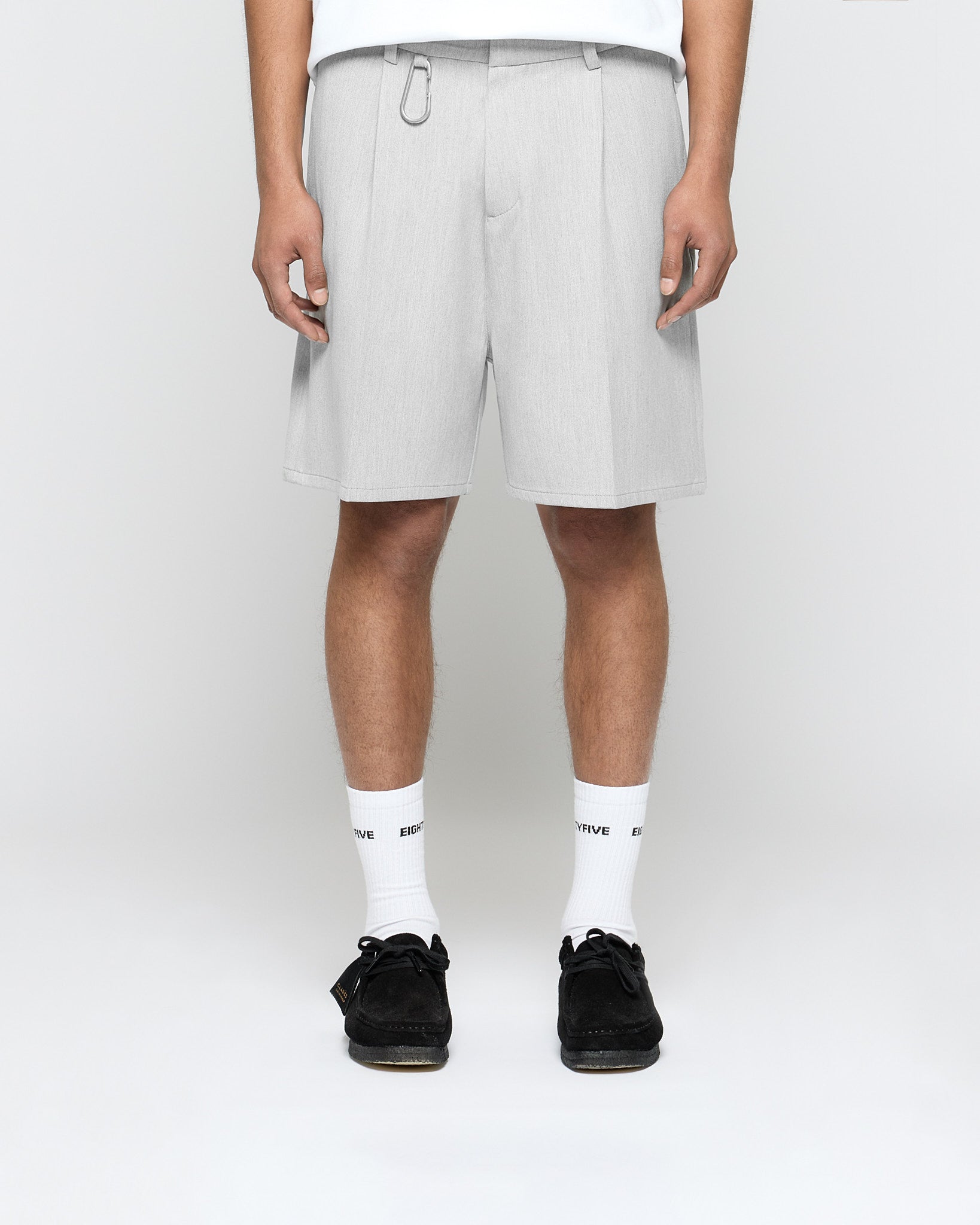 eightyfive-pleated-tailored-shorts-platinum-grey image 2