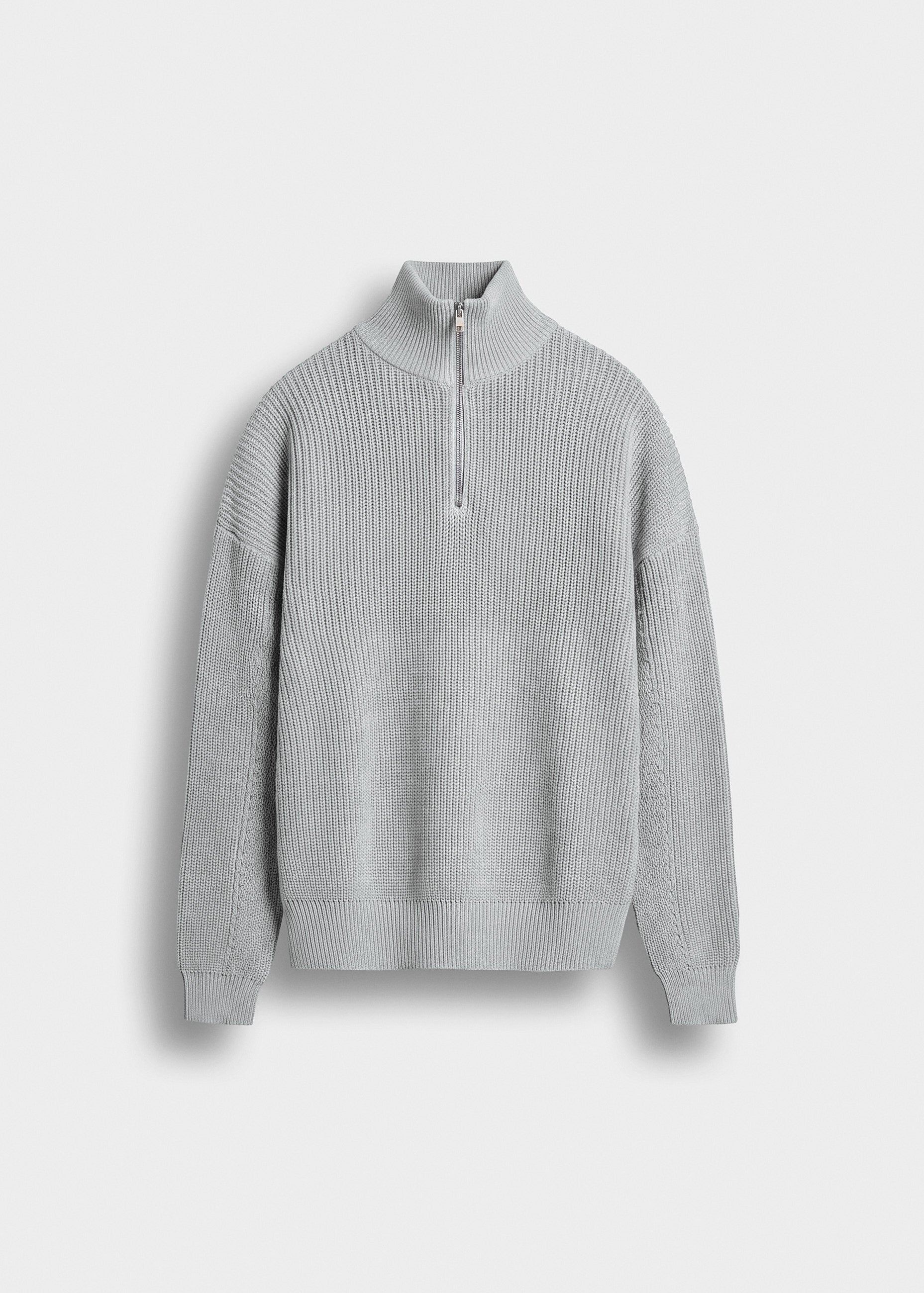 burocs-knitwear-chunky-knit-half-zip-sweater-grey-melange-m image 1
